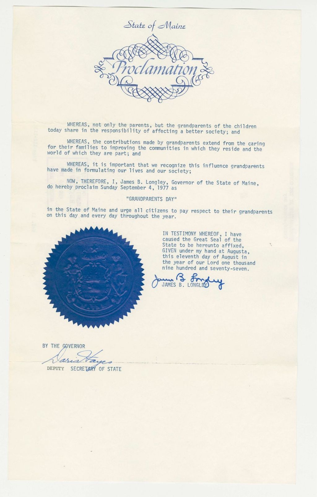Miniature of Grandparents Day Proclamation