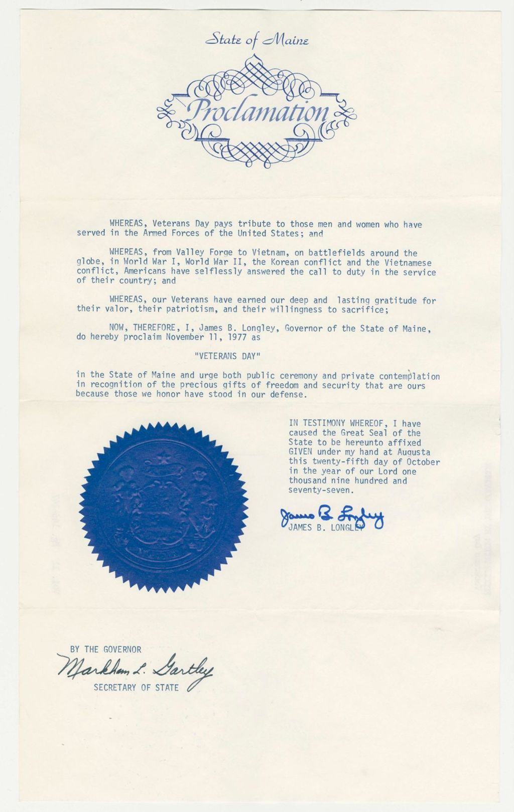 Miniature of Veterans Day Proclamation