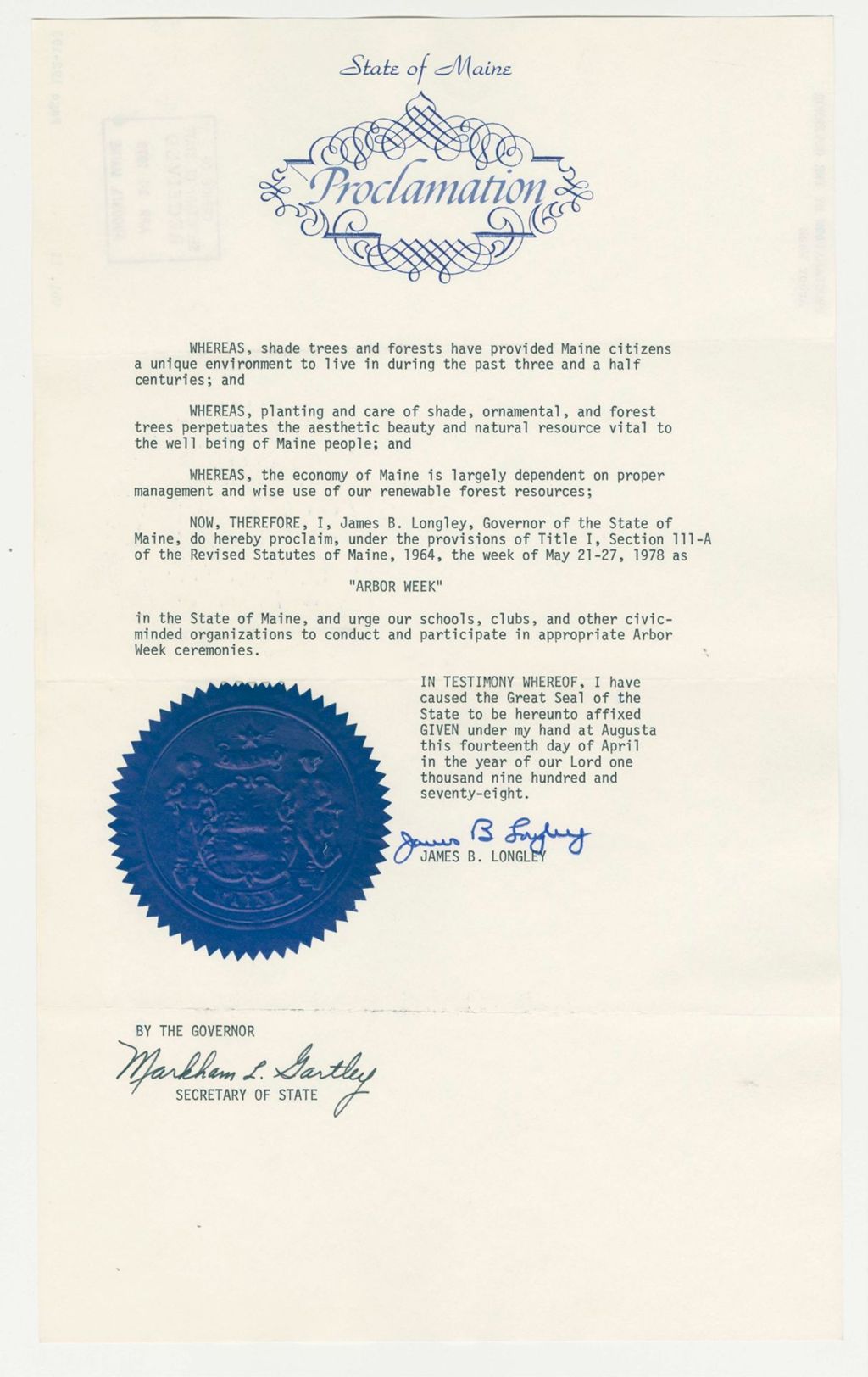 Miniature of Arbor Week Proclamation