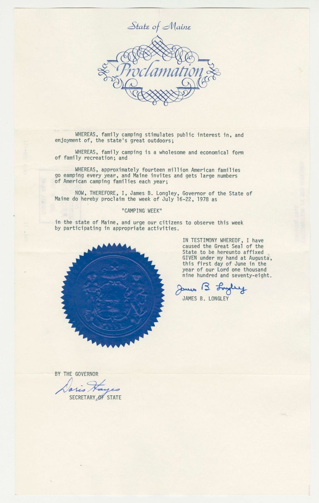 Miniature of Camping Week Proclamation
