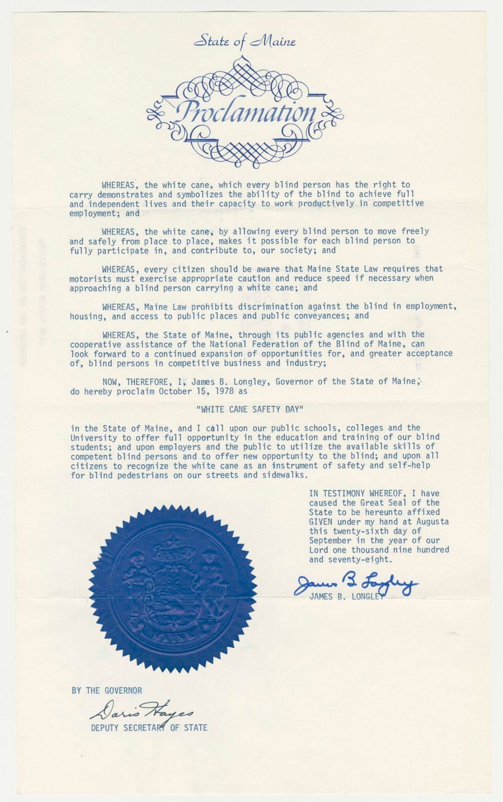 Miniature of White Cane Safety Day Proclamation