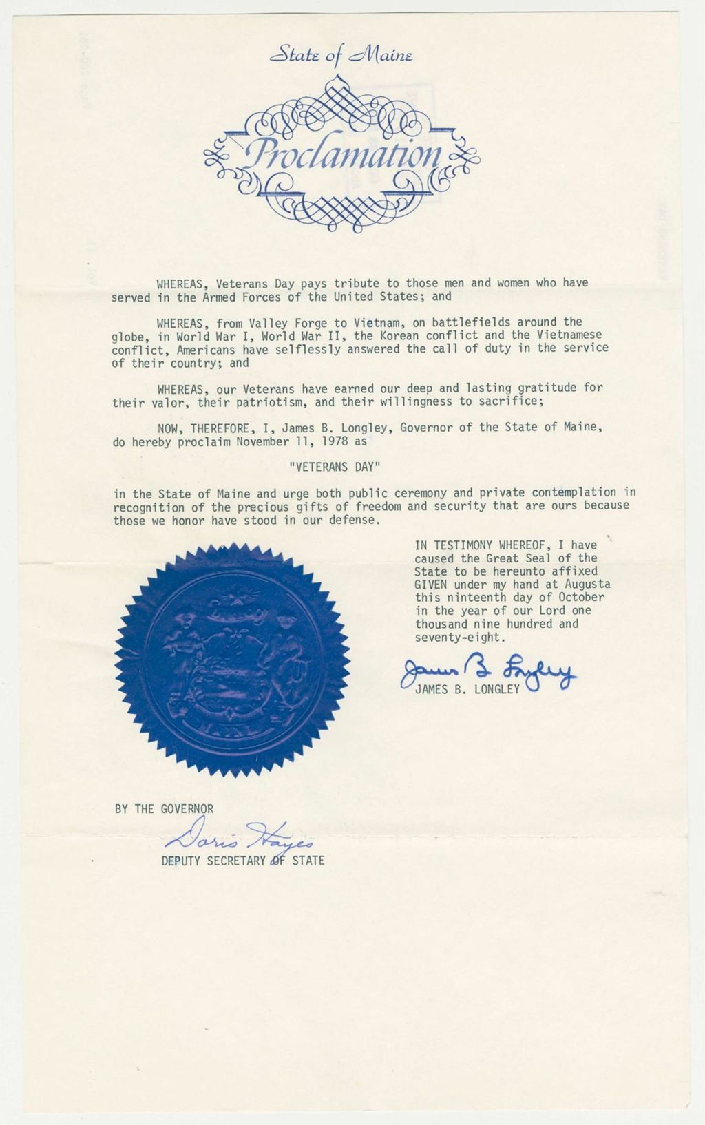 Miniature of Veterans Day Proclamation
