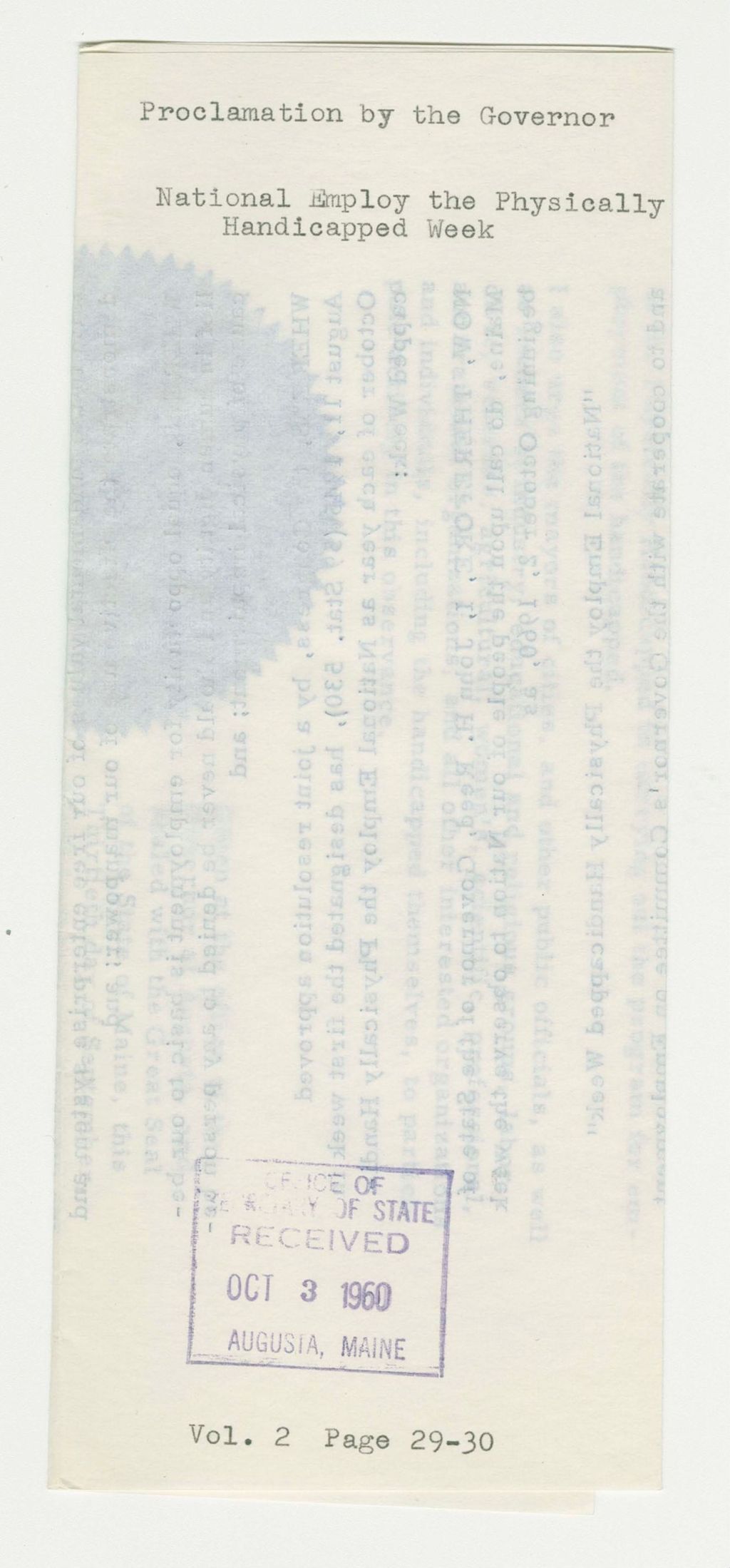 Miniature of National Employ the Physically Handicapped Week Proclamation