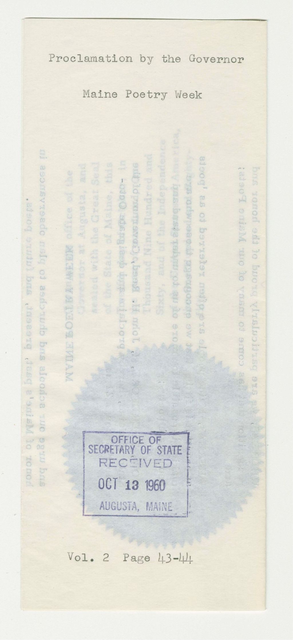 Miniature of Maine Poetry Week Proclamation
