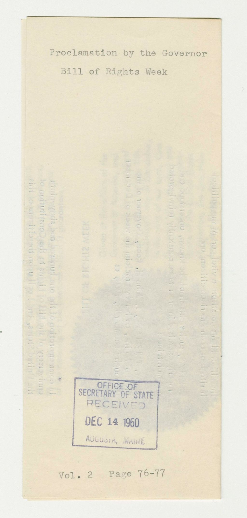 Miniature of Bill of Rights Week Proclamation