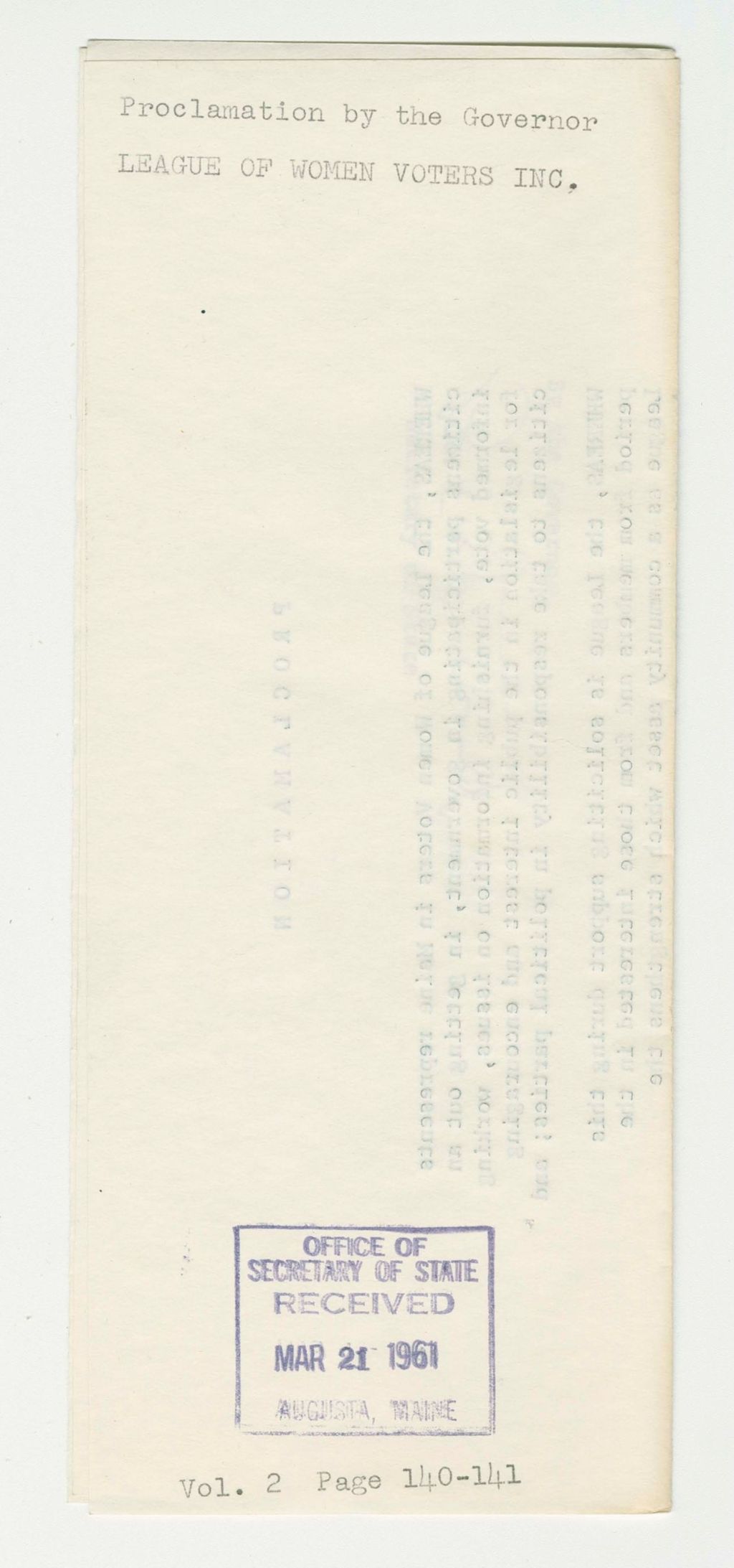 Miniature of League of Women Voters Inc. Proclamation