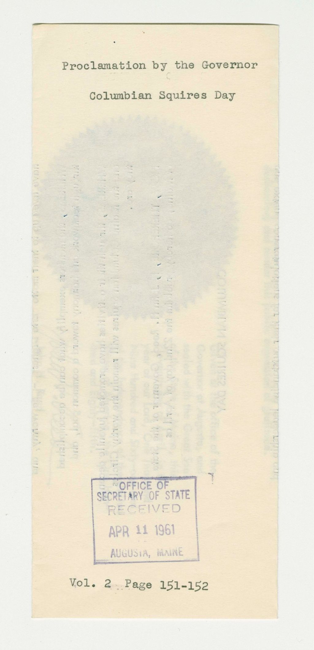 Miniature of Columbian Squires Day Proclamation