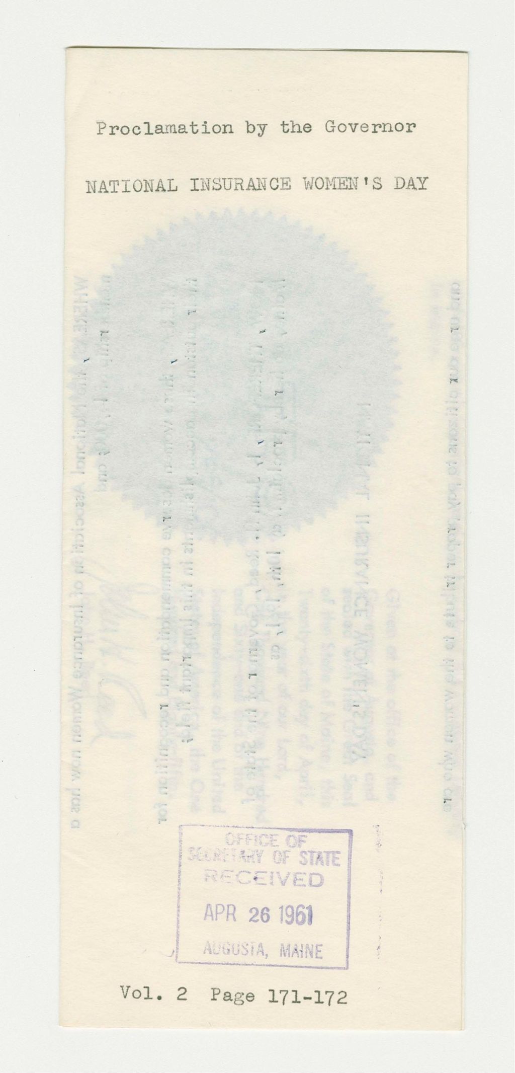 Miniature of National Insurance Women's Day Proclamation