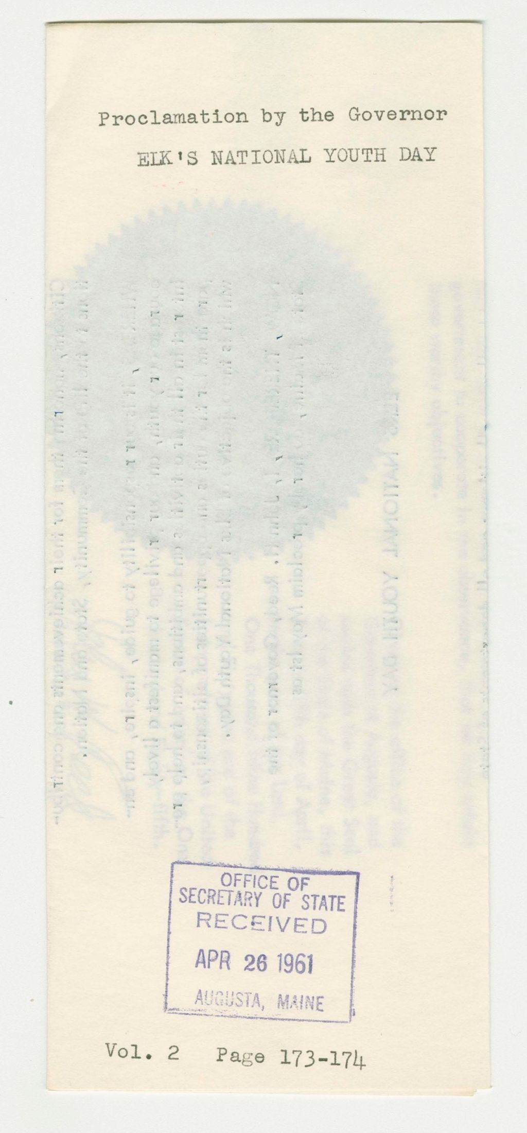 Miniature of Elk's National Youth Day Proclamation