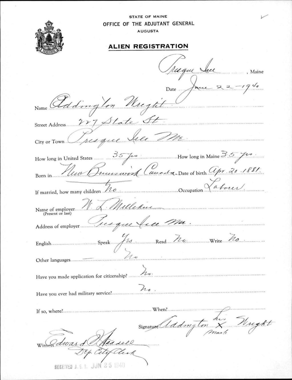 Miniature of Alien Registration- Wright, Eddington (Presque Isle, Aroostook County)