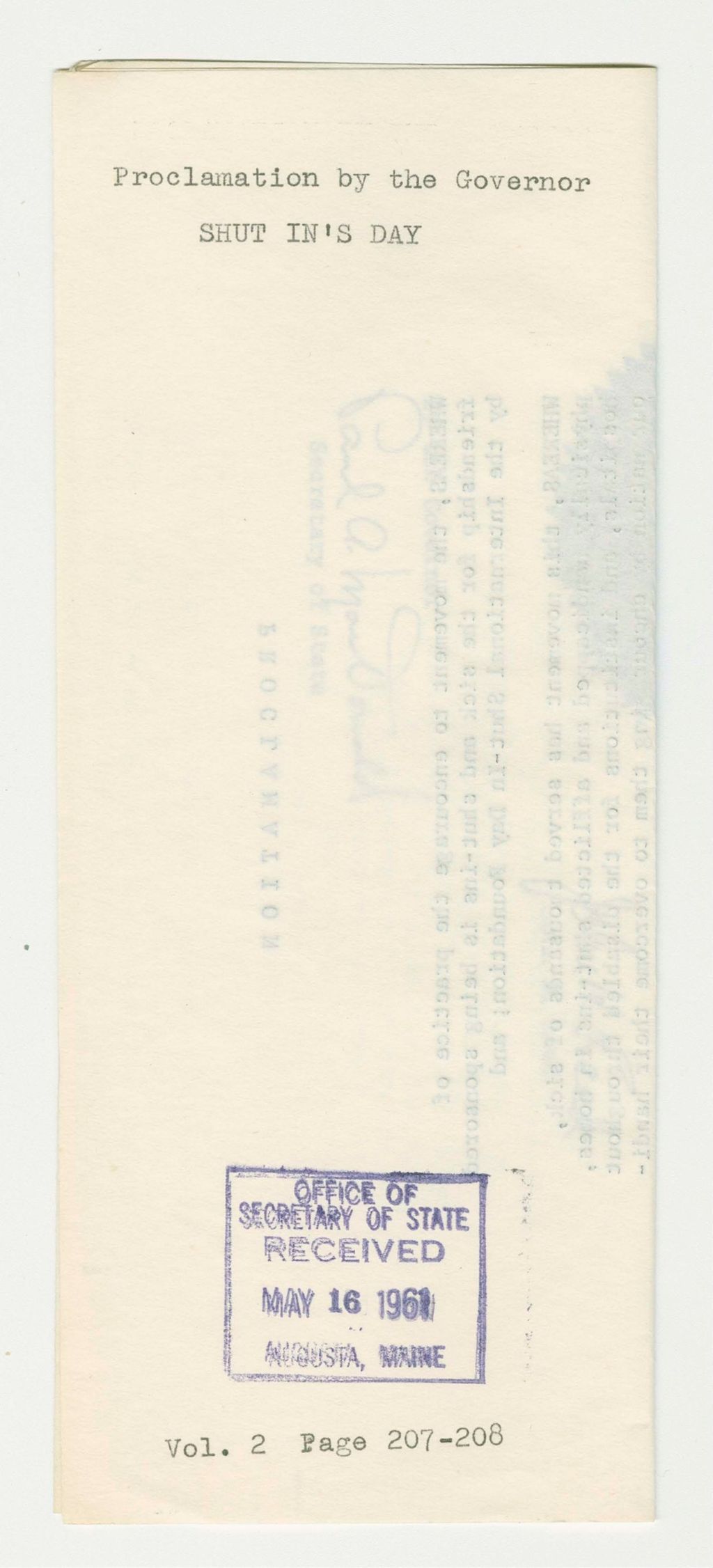 Miniature of Shut In's Day Proclamation