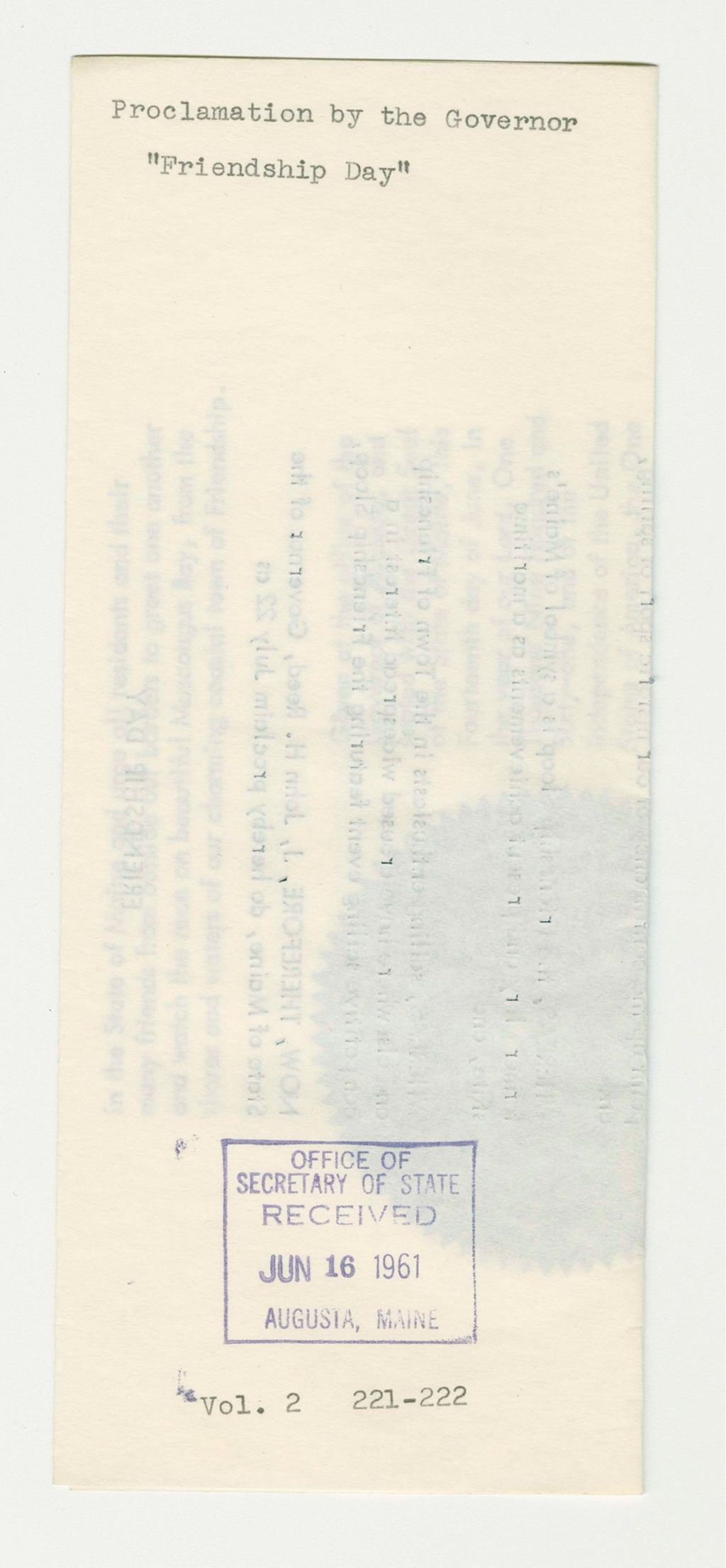 Miniature of "Friendship Day" Proclamation