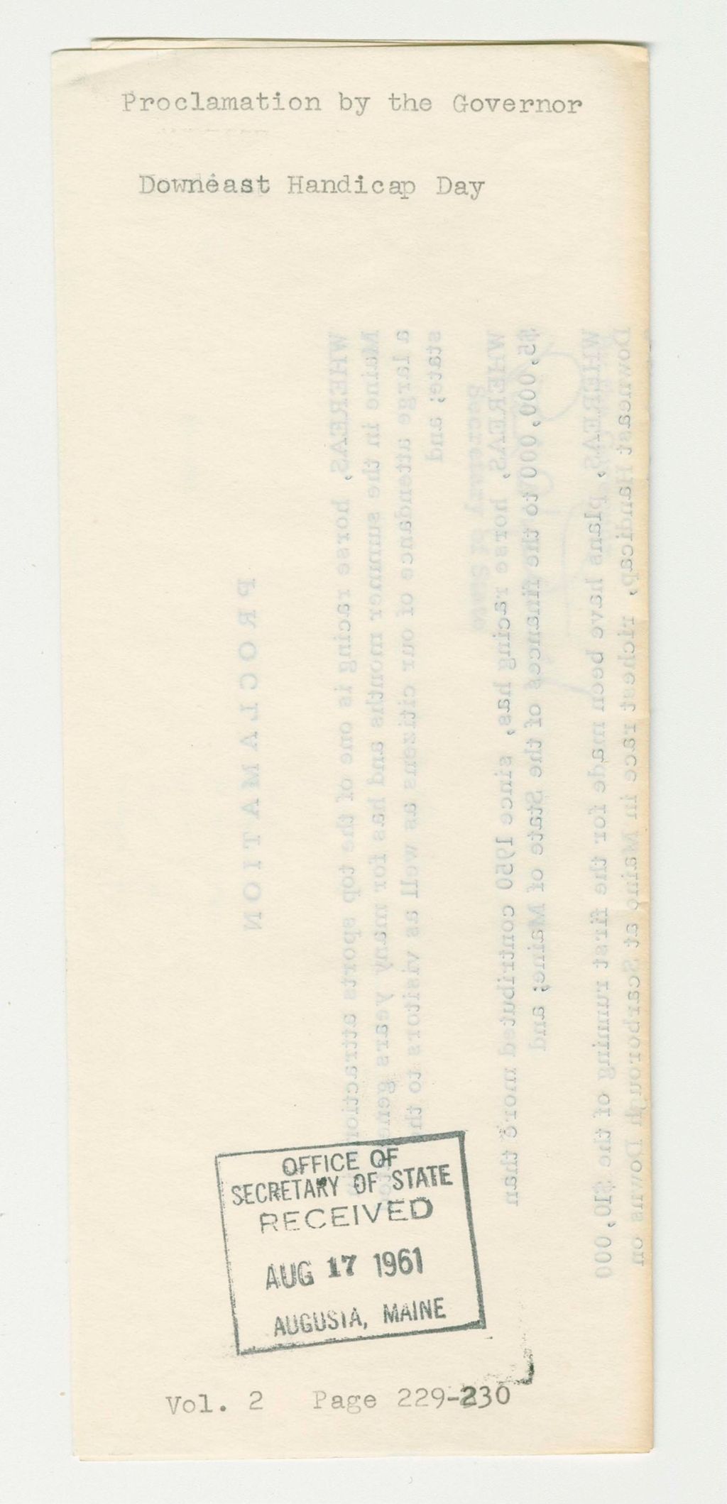Miniature of Downeast Handicap Day Proclamation