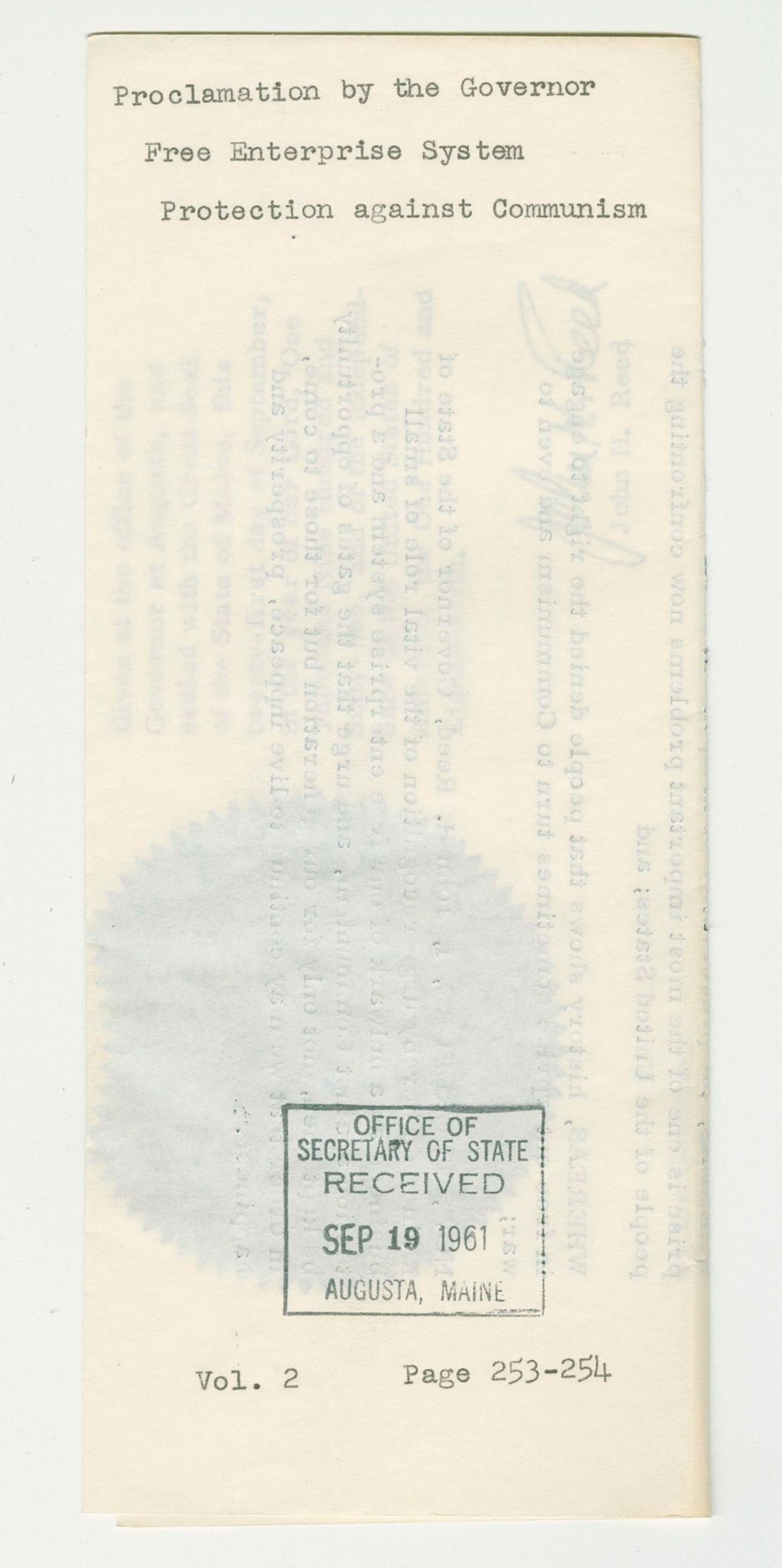 Miniature of Free Enterprise System Protection against Communism Proclamation