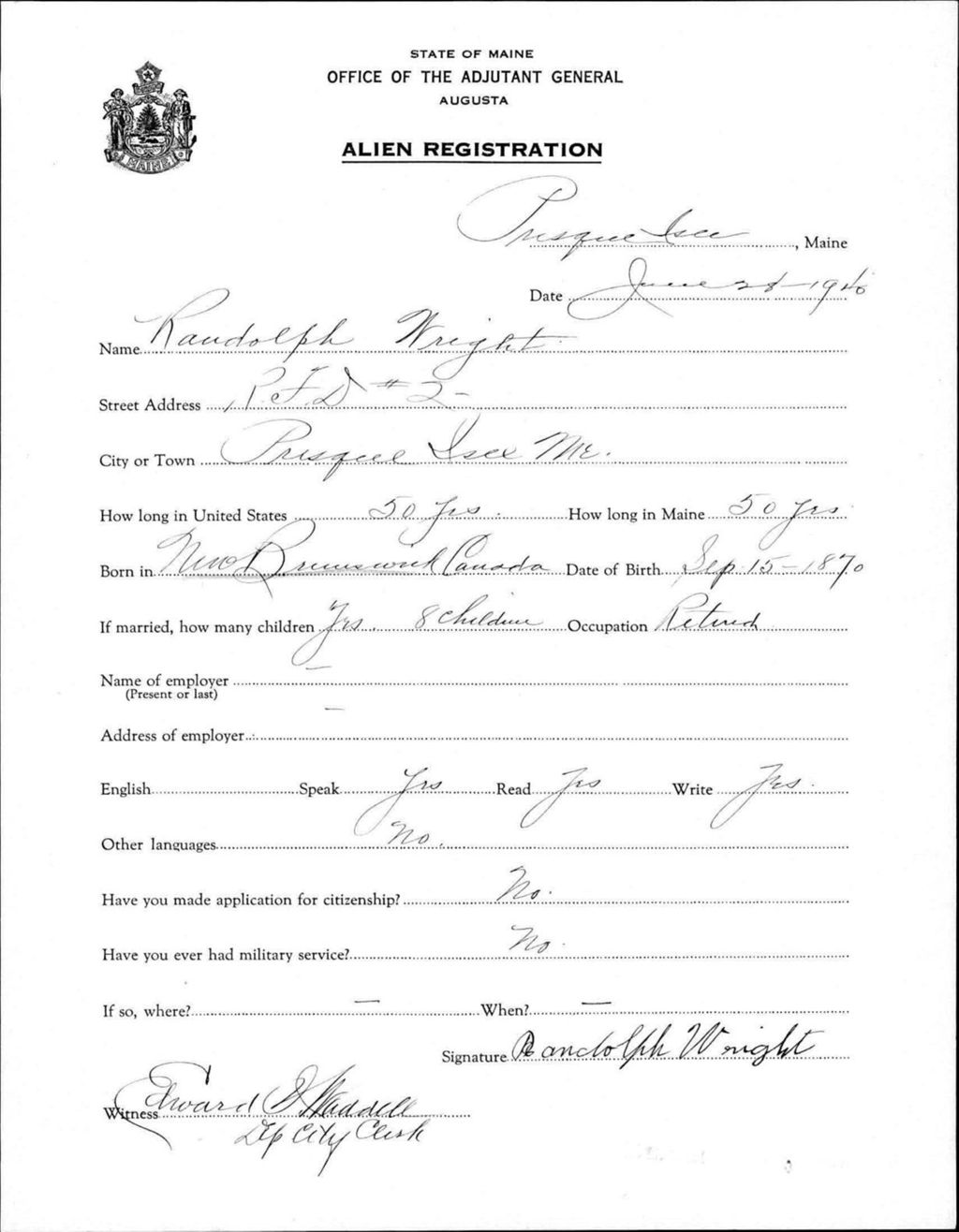 Miniature of Alien Registration- Wright, Randolph (Presque Isle, Aroostook County)