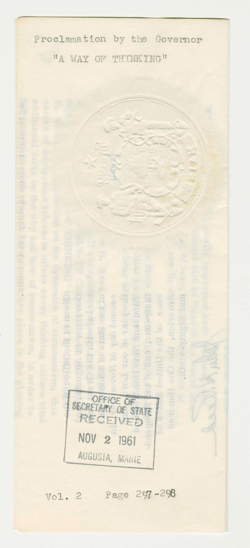 Miniature of "A Way of Thinking" Proclamation