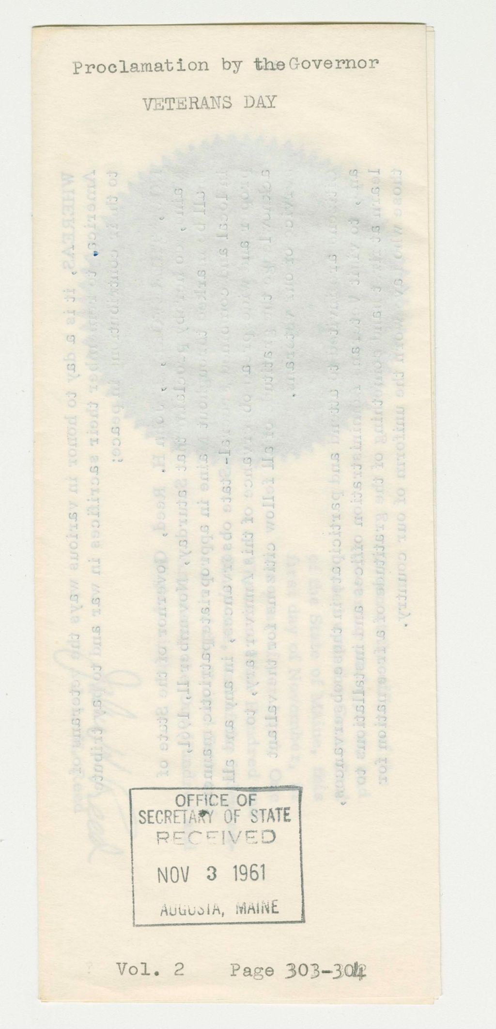 Miniature of Veterans Day Proclamation