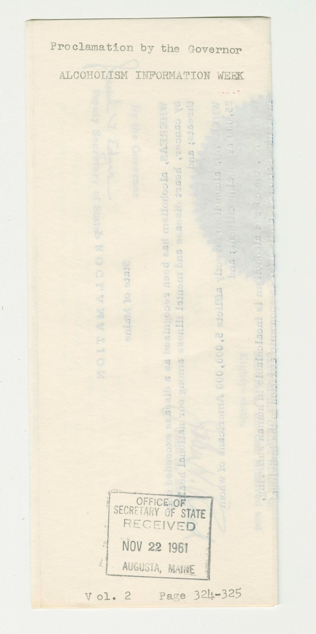 Miniature of Alcoholism Information Week Proclamation
