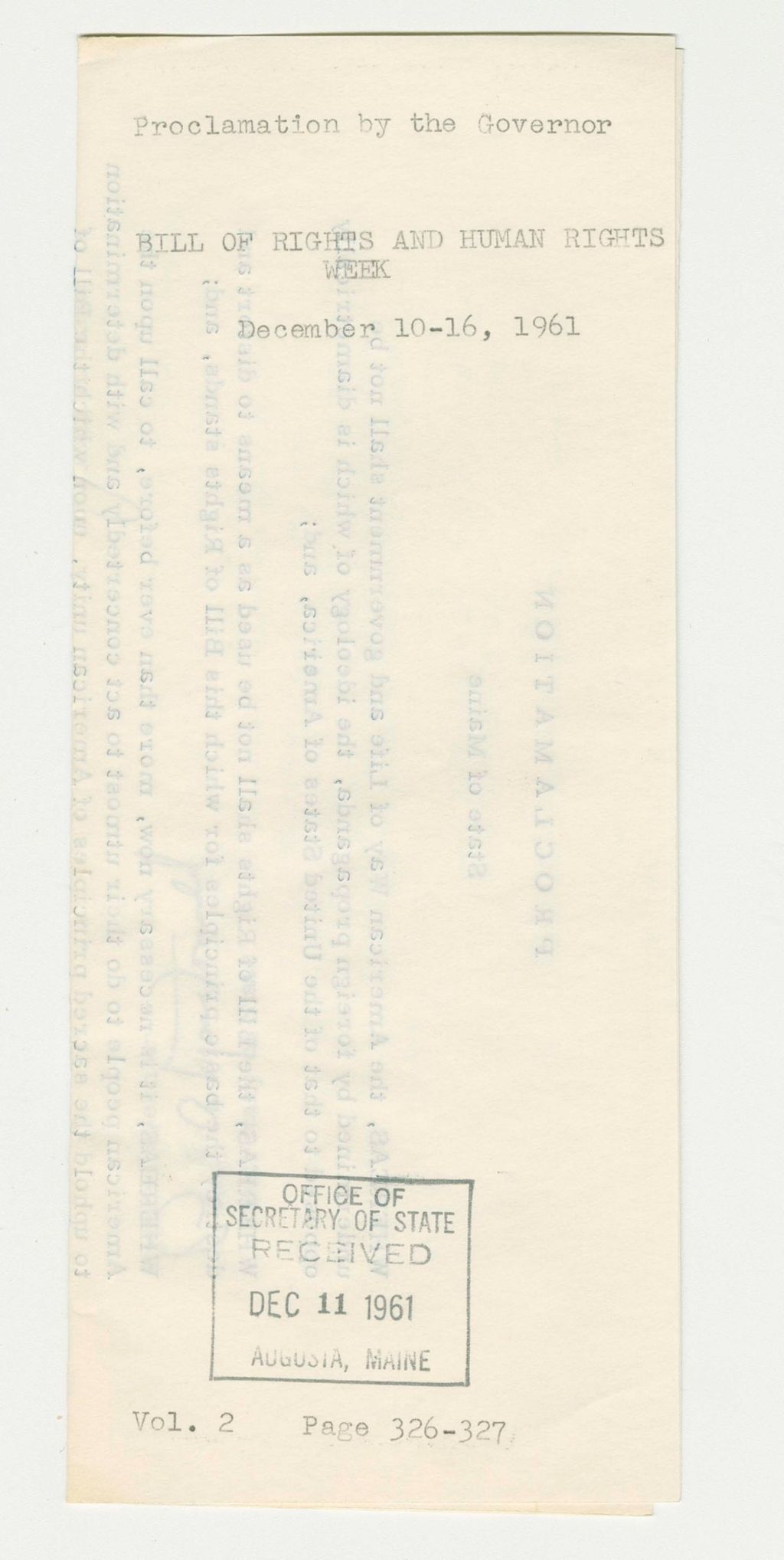 Miniature of Bill of Rights and Human Rights Week Proclamation