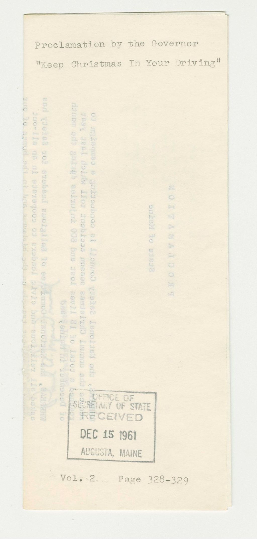 Miniature of "Keep Christmas in your Driving" Proclamation