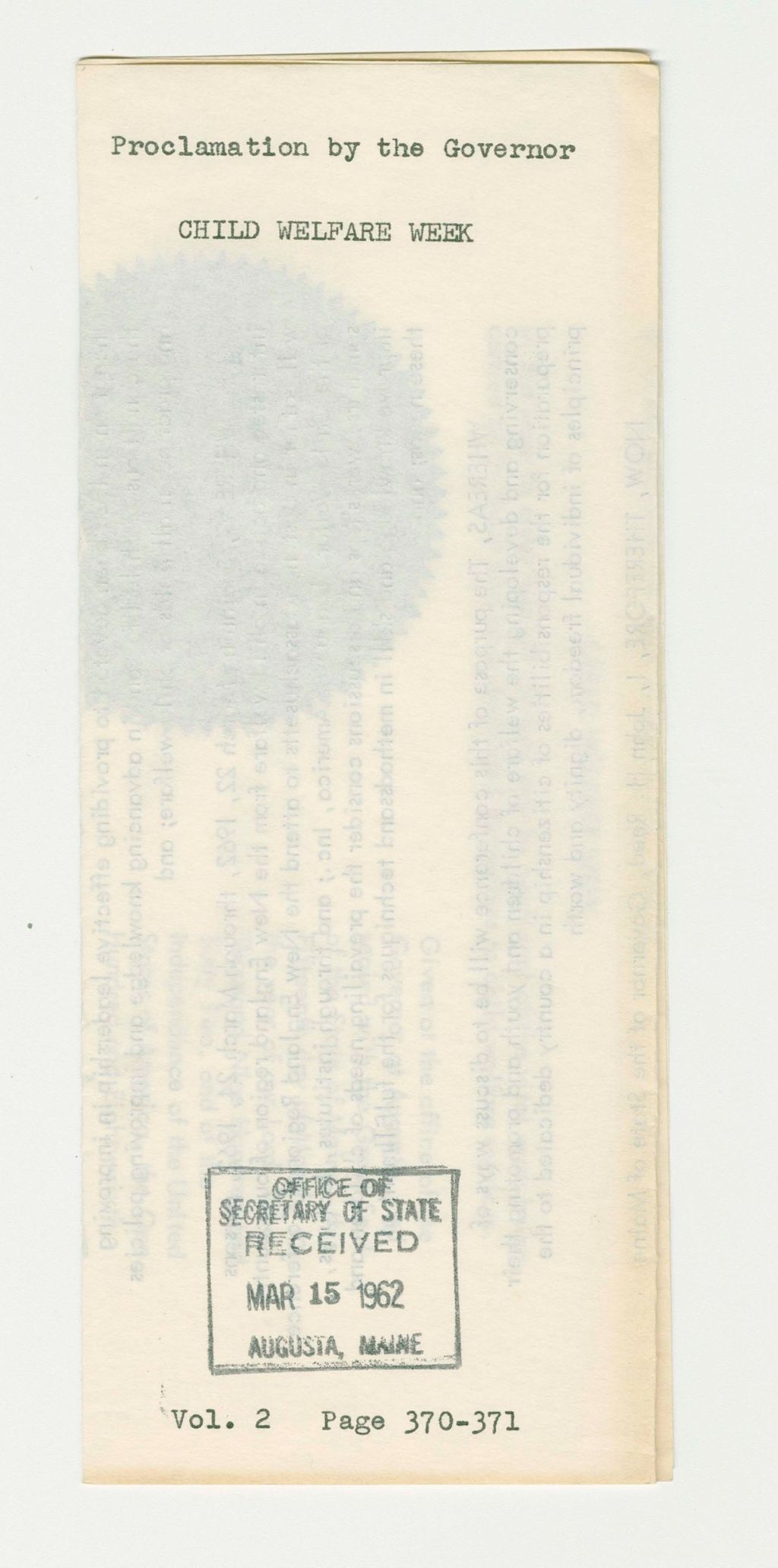 Miniature of Child Welfare Week Proclamation