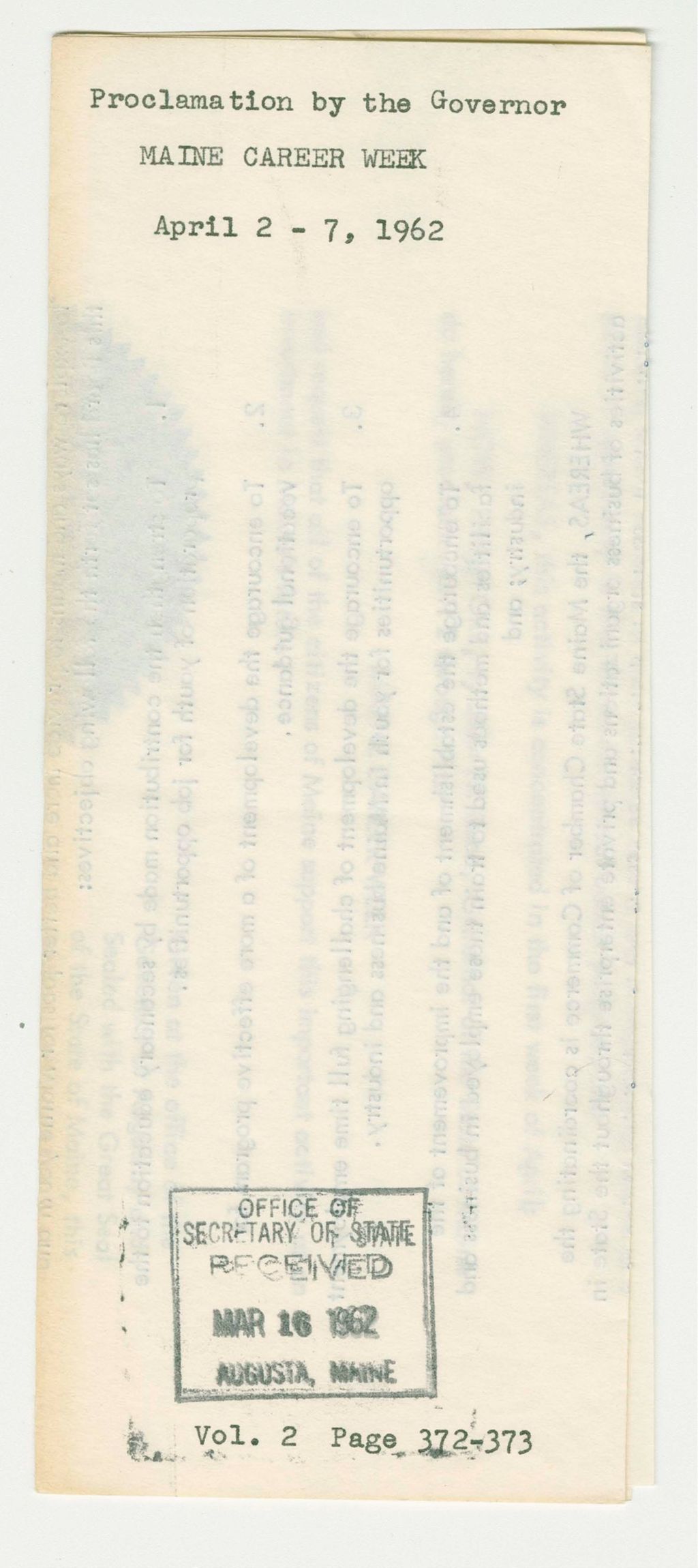 Miniature of Maine Career Week Proclamation