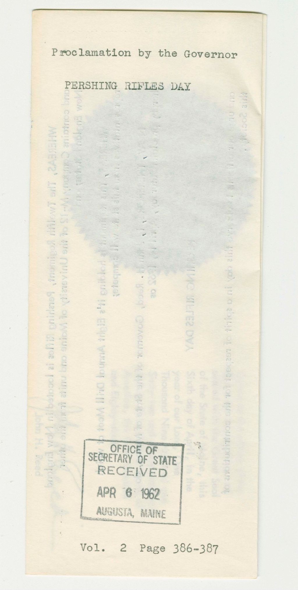 Miniature of Pershing Rifles Day Proclamation