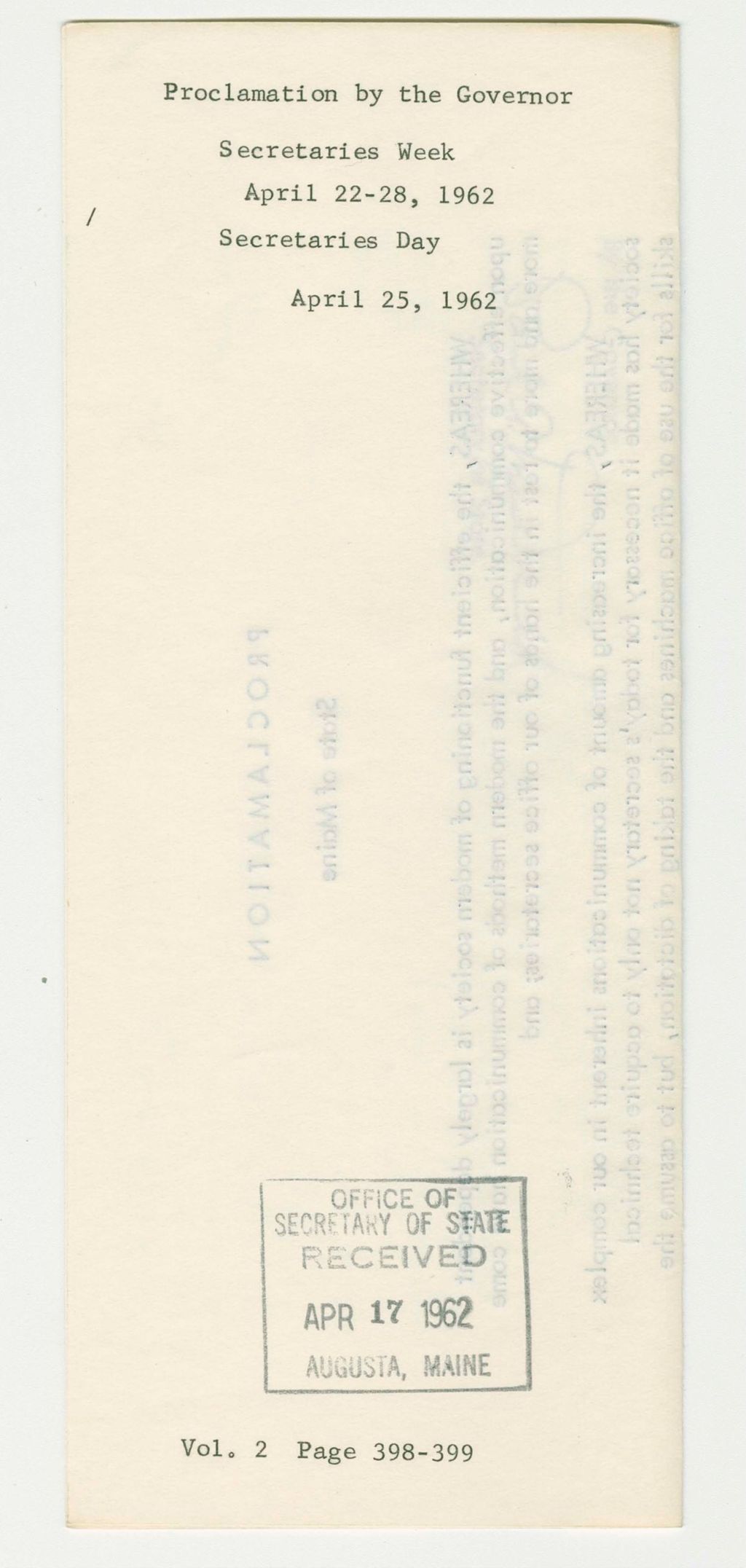 Miniature of Secretaries Week/Secretaries Day Proclamation