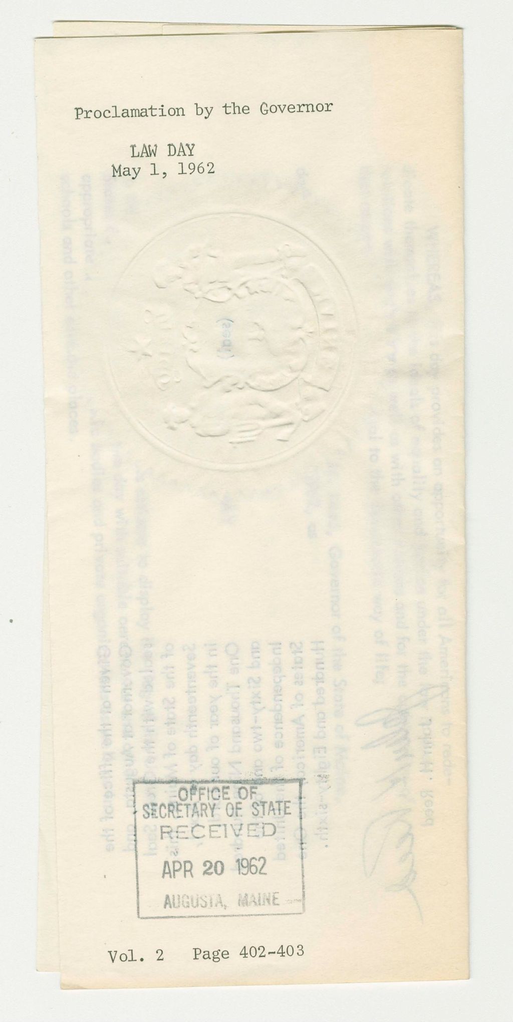 Miniature of Law Day Proclamation