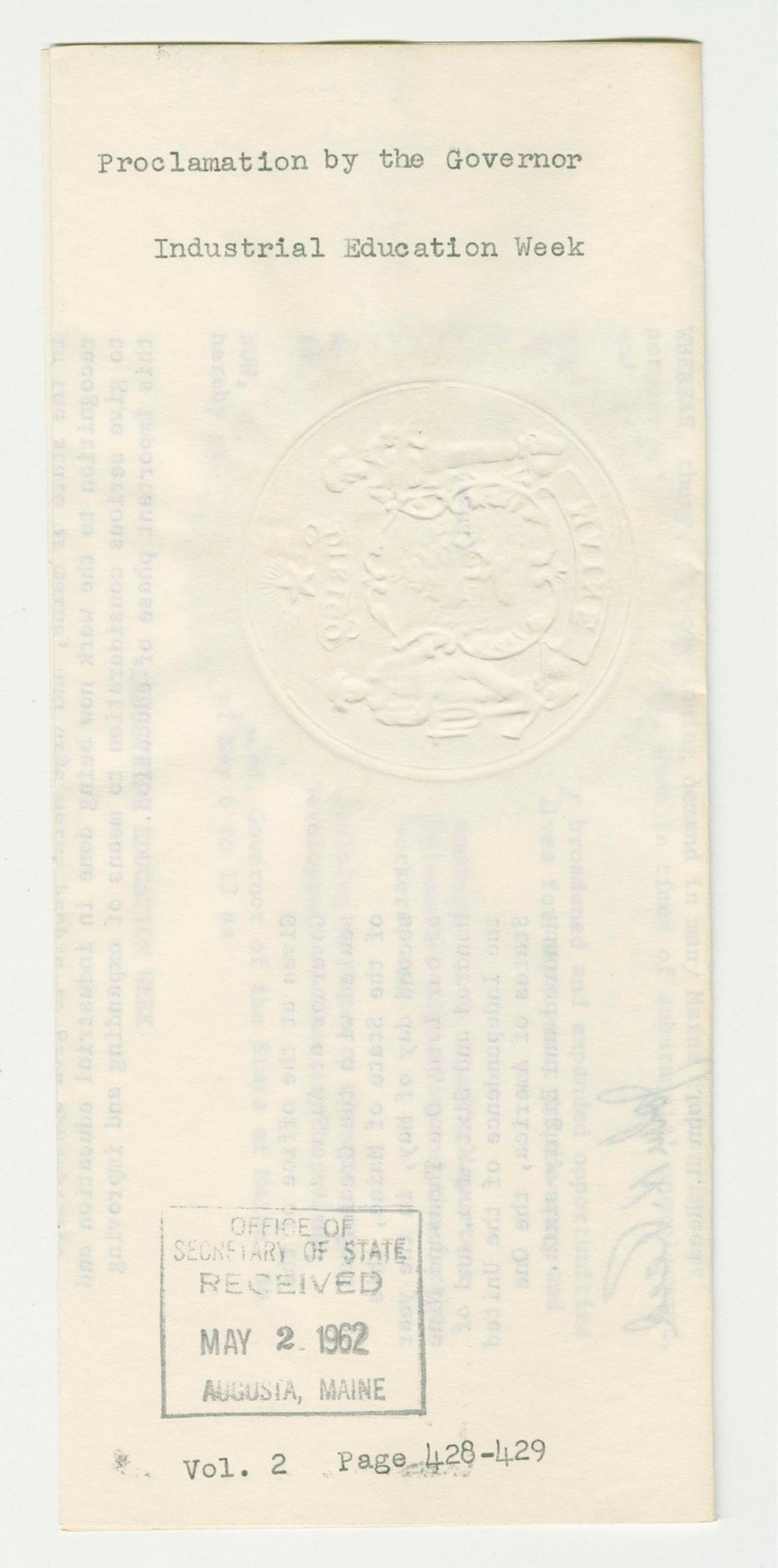 Miniature of Industrial Education Week Proclamation