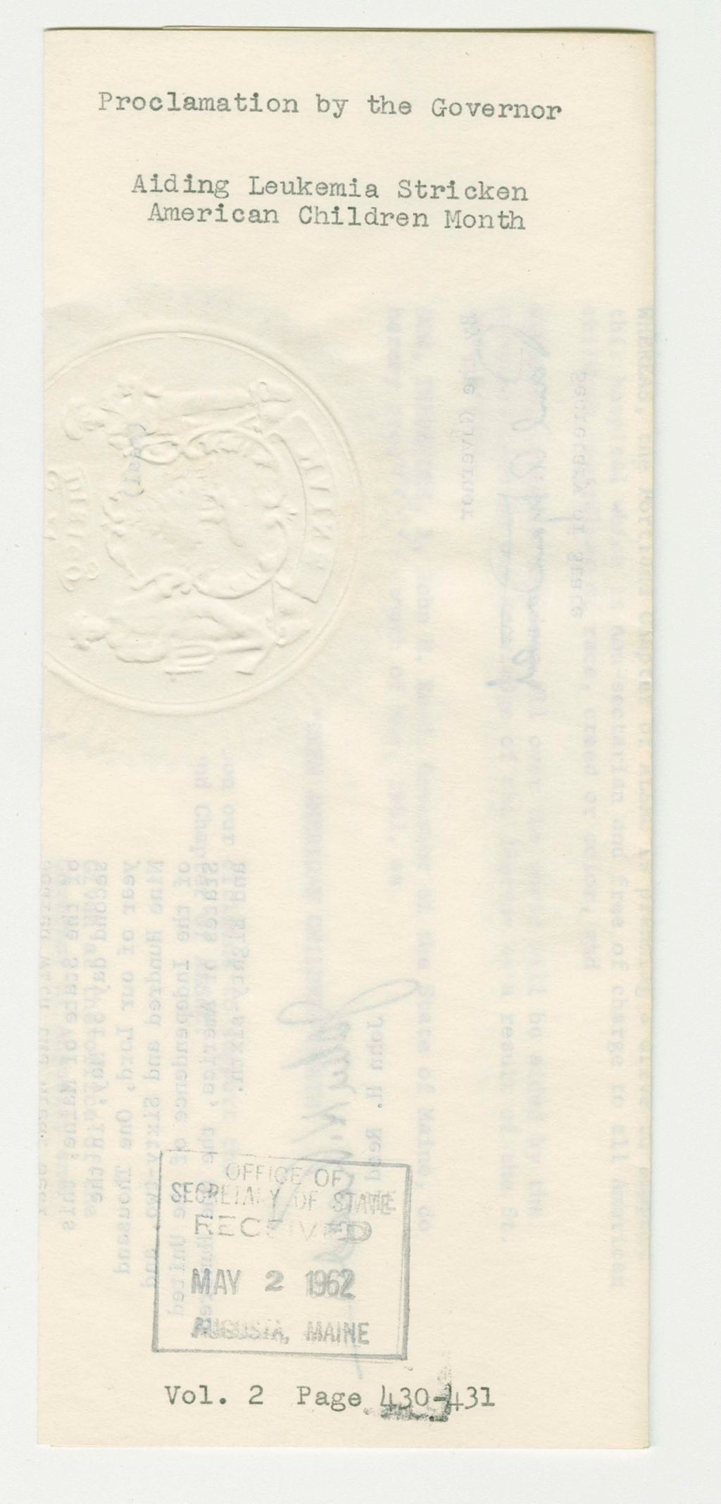 Miniature of Aiding Luekemia Stricken American Children Month Proclamation