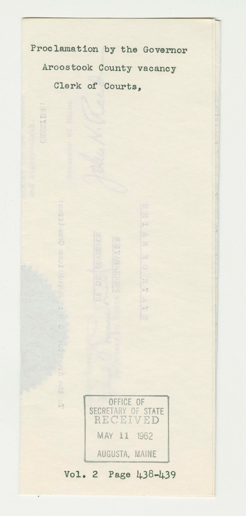 Miniature of Aroostook County Vacancy, Clerk of Courts