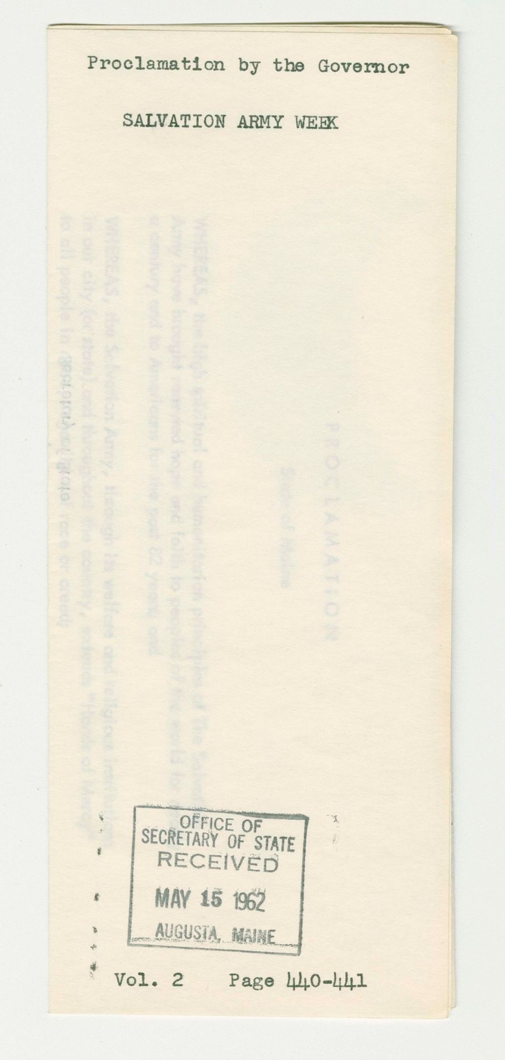 Miniature of Salvation Army Week Proclamation