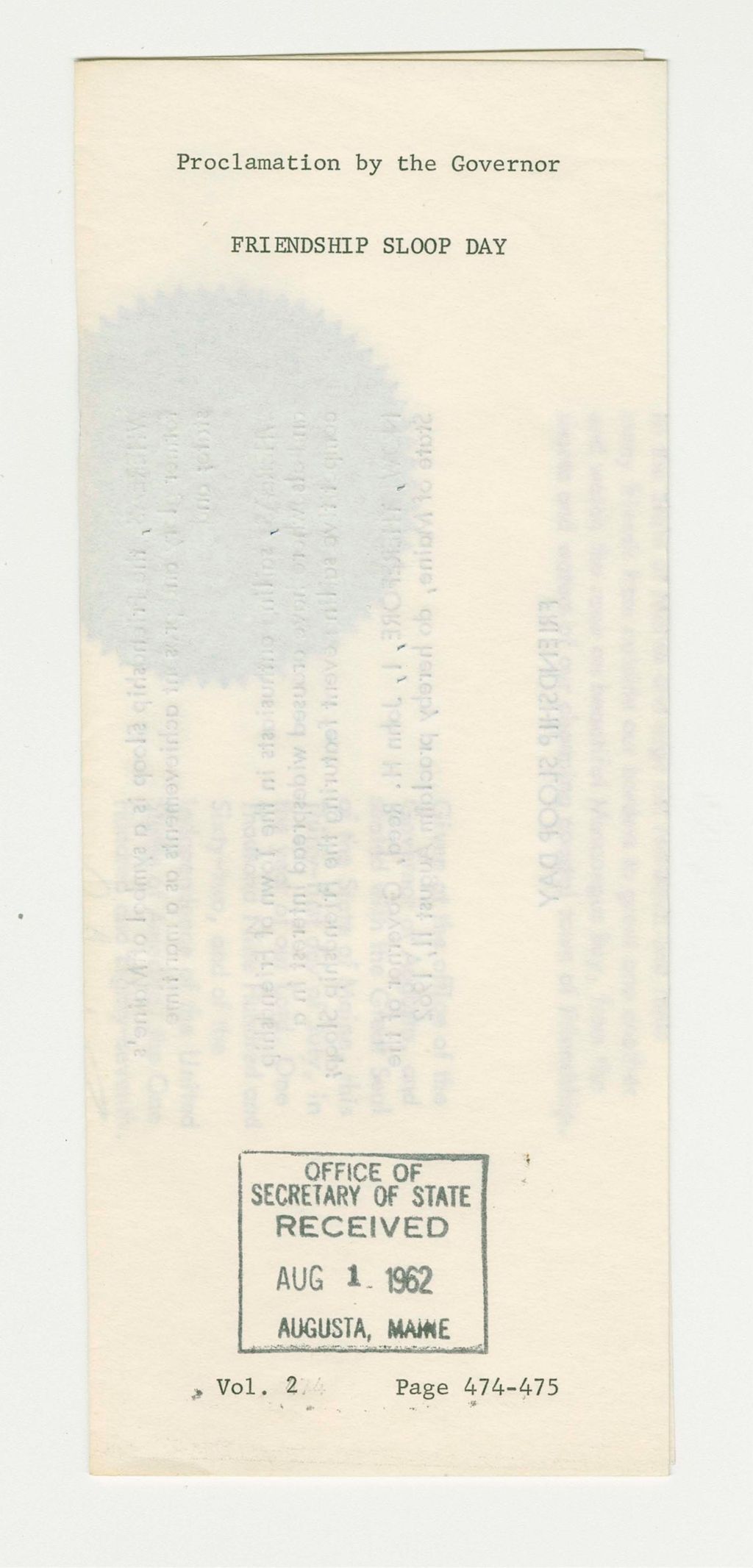 Miniature of Friendship Sloop Day Proclamation