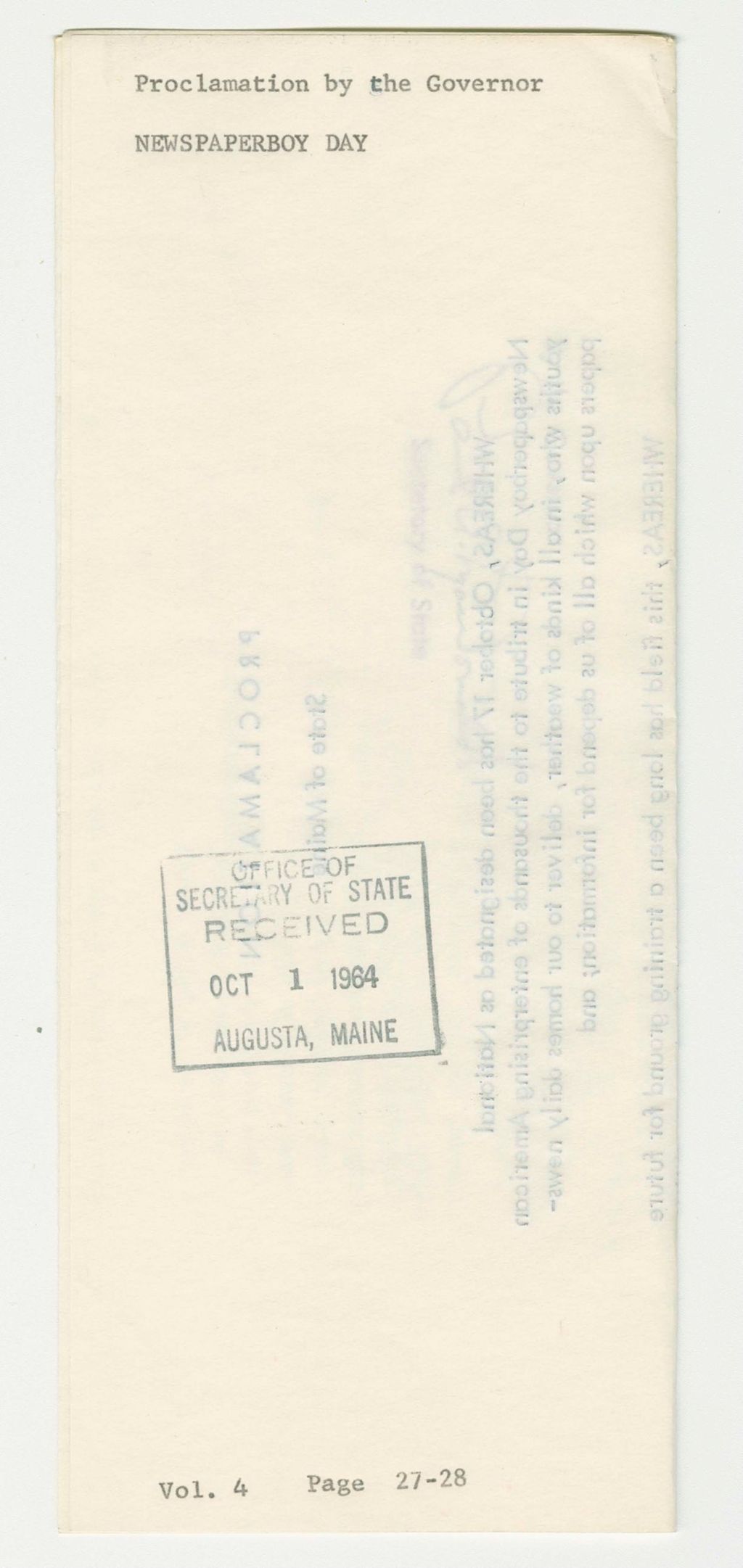 Miniature of Newspaperboy Day Proclamation