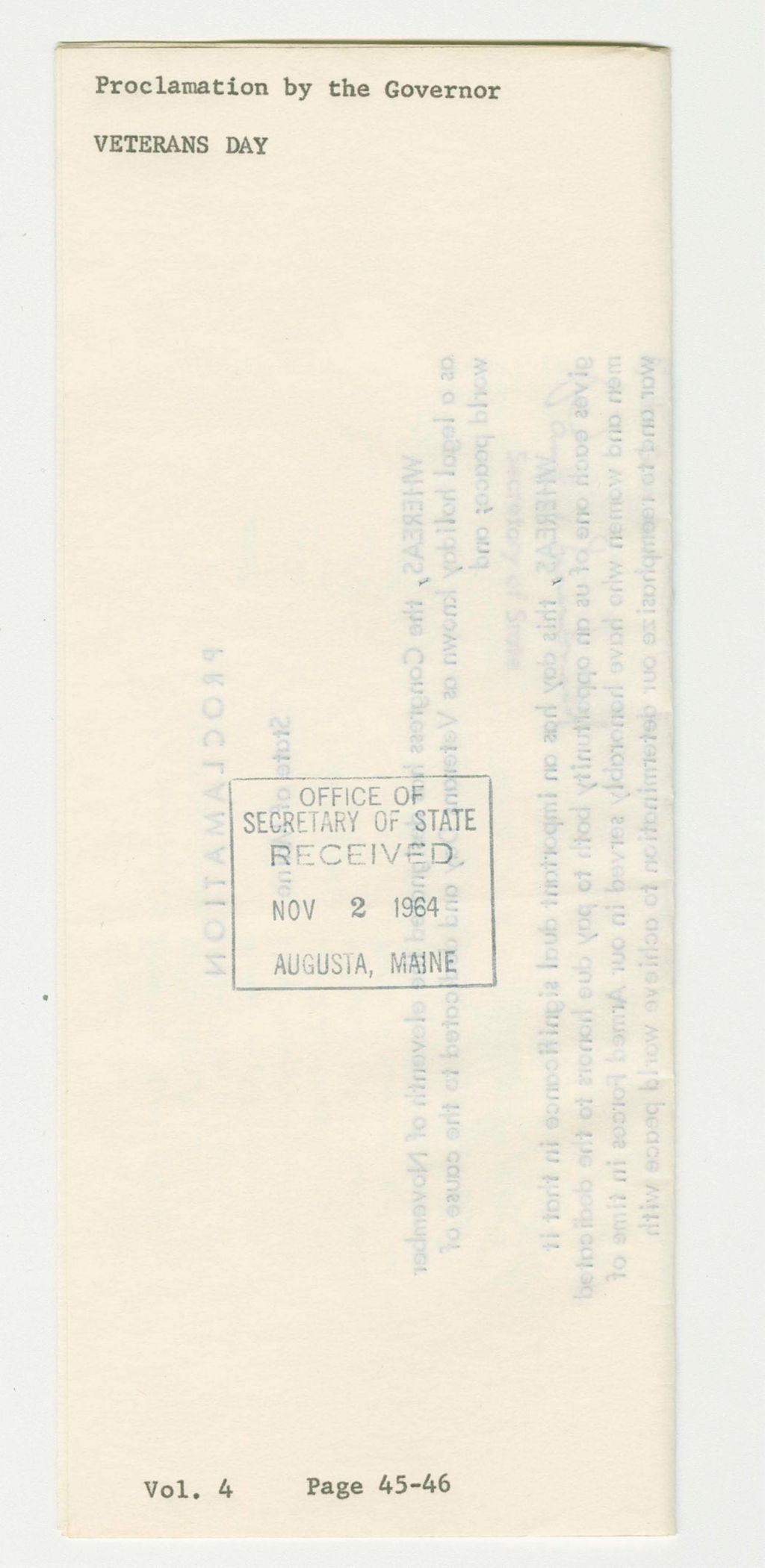 Miniature of Veterans Day Proclamation