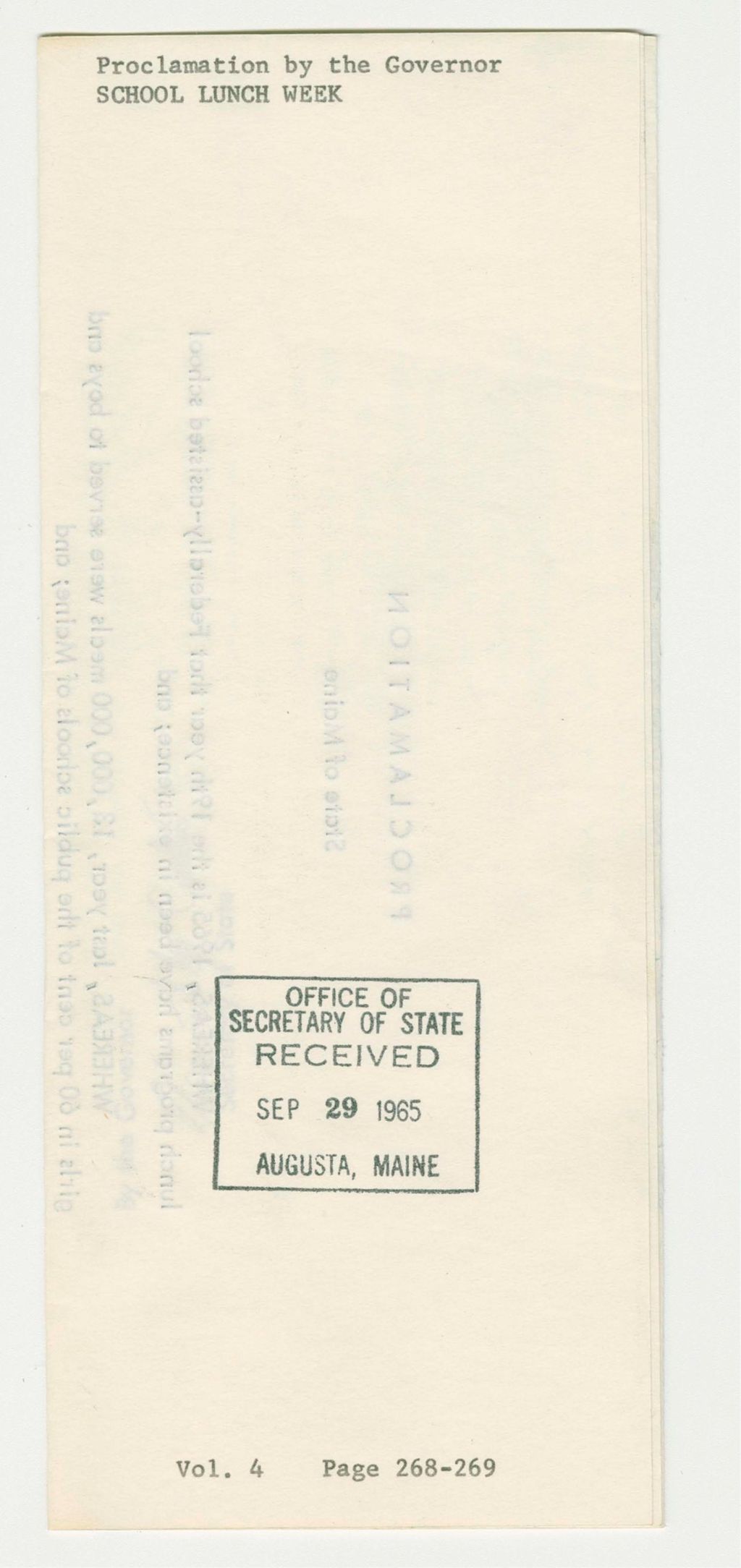 Miniature of School Lunch Week Proclamation