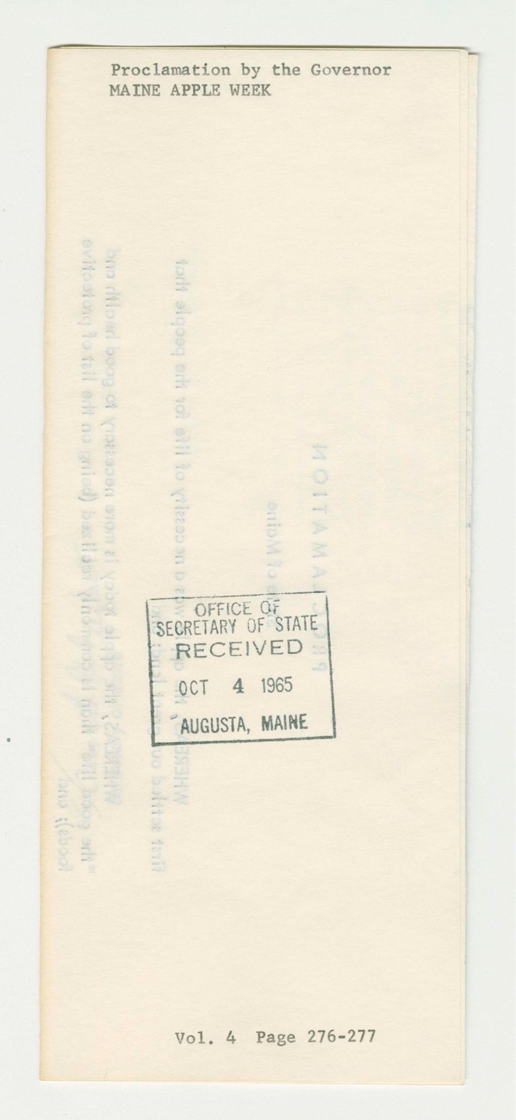 Miniature of Maine Apple Week Proclamation