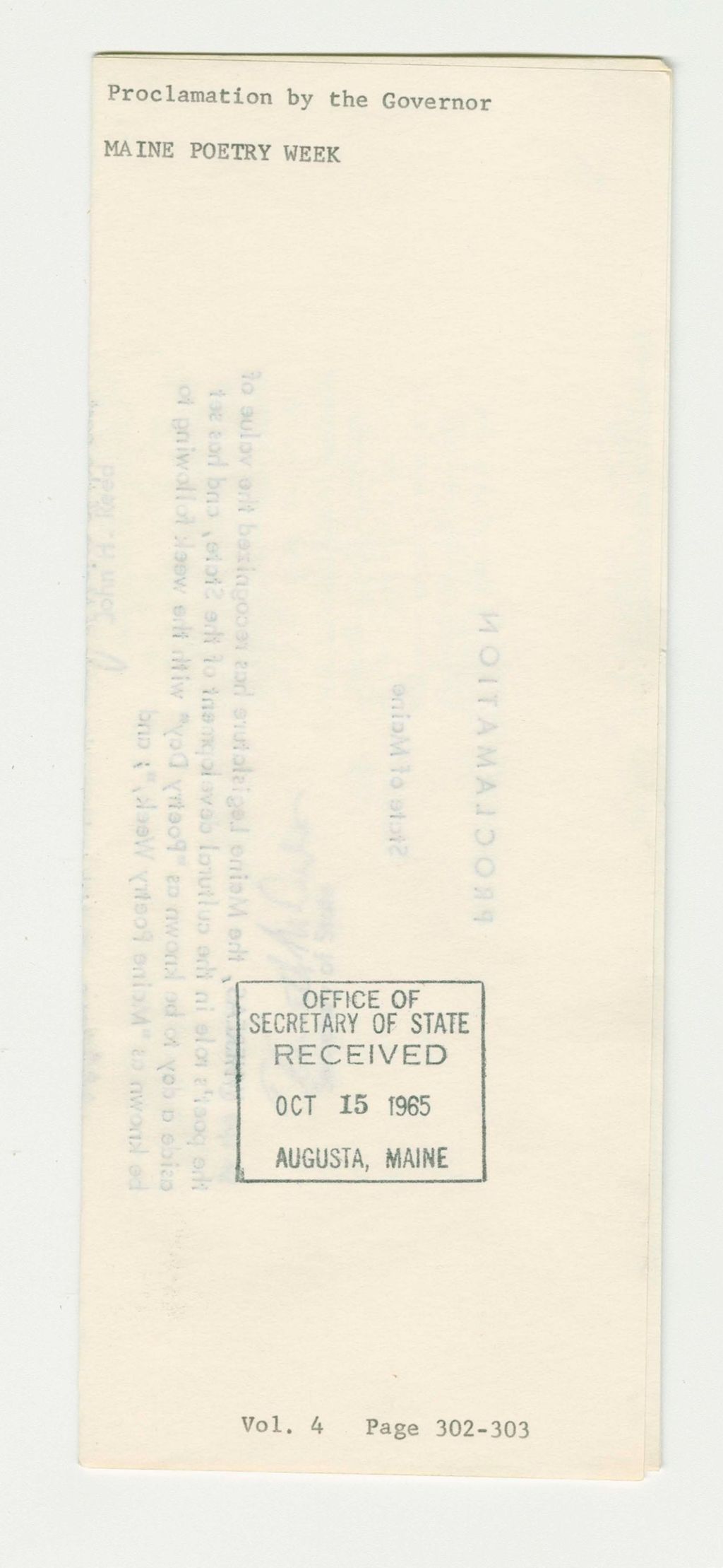 Miniature of Maine Poetry Week Proclamation