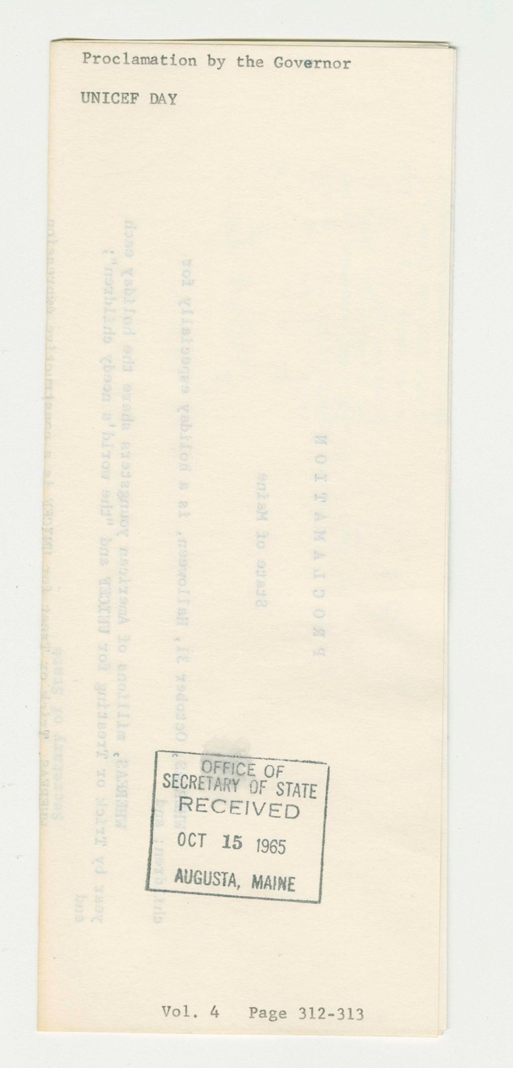 Miniature of UNICEF Day Proclamation