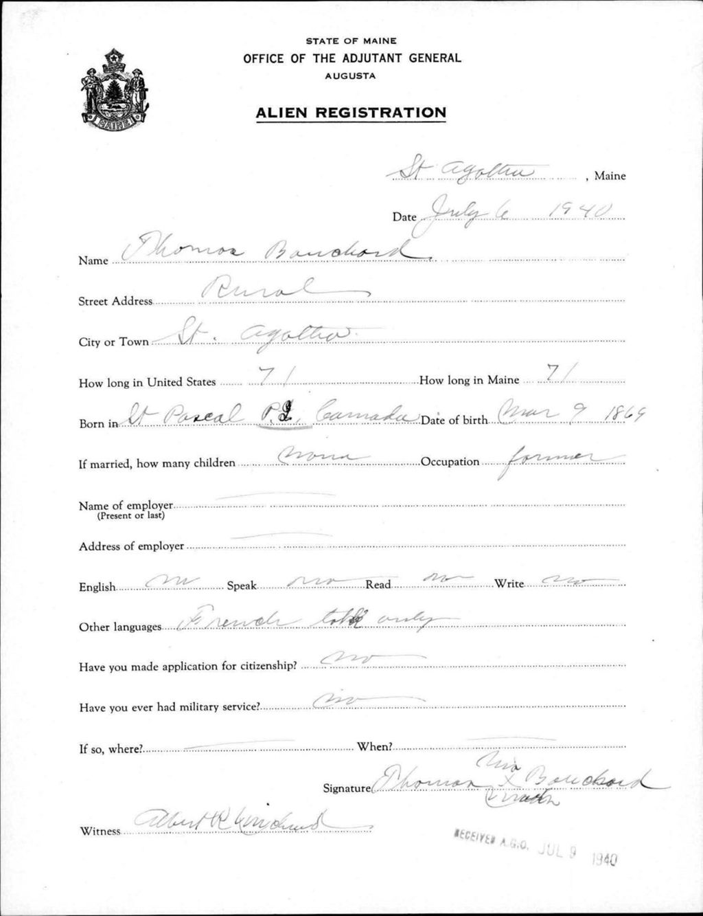 Miniature of Alien Registration- Bouchard, Thomas (Saint Agatha, Aroostook County)