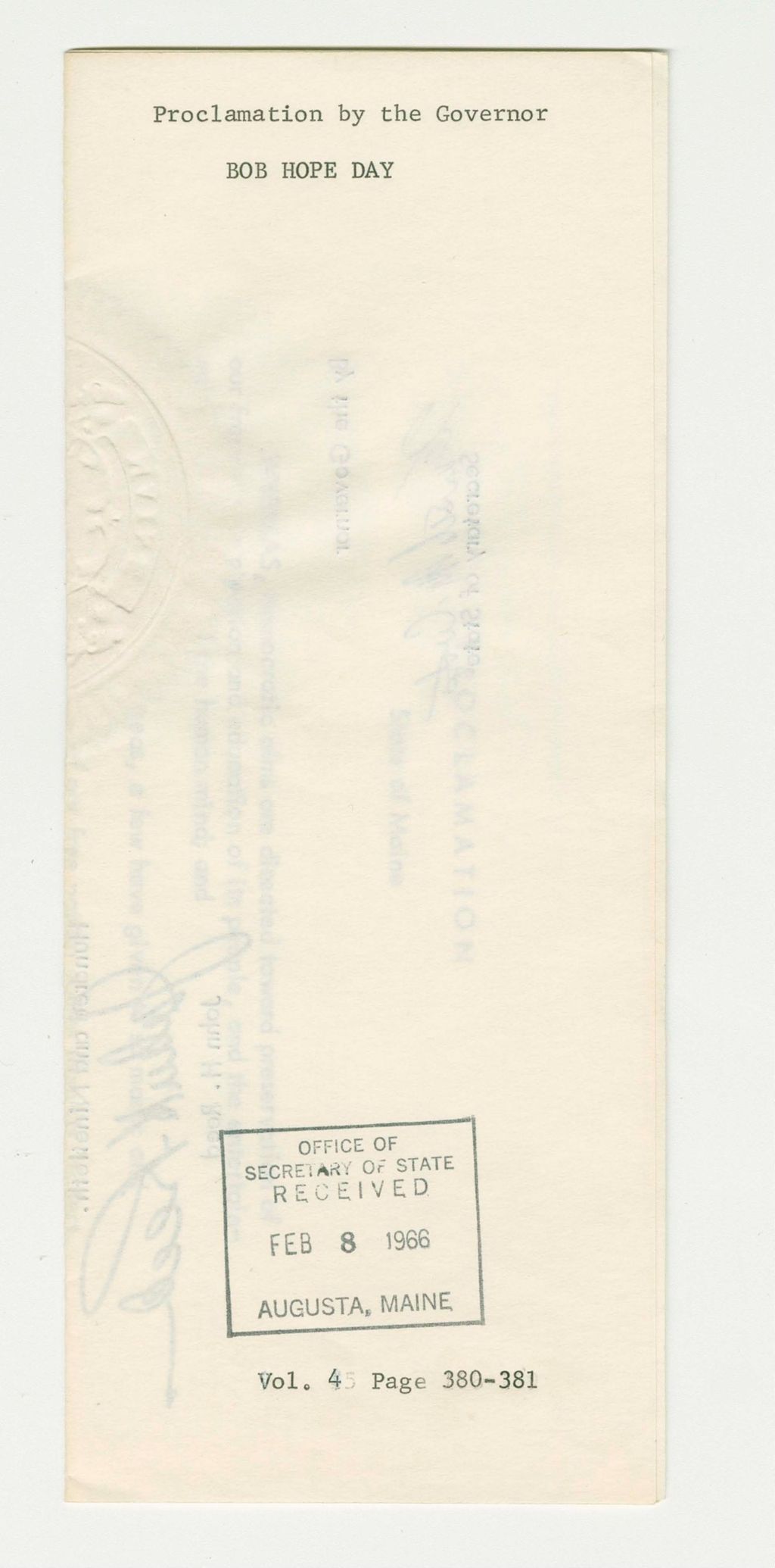 Miniature of Bob Hope Day Proclamation