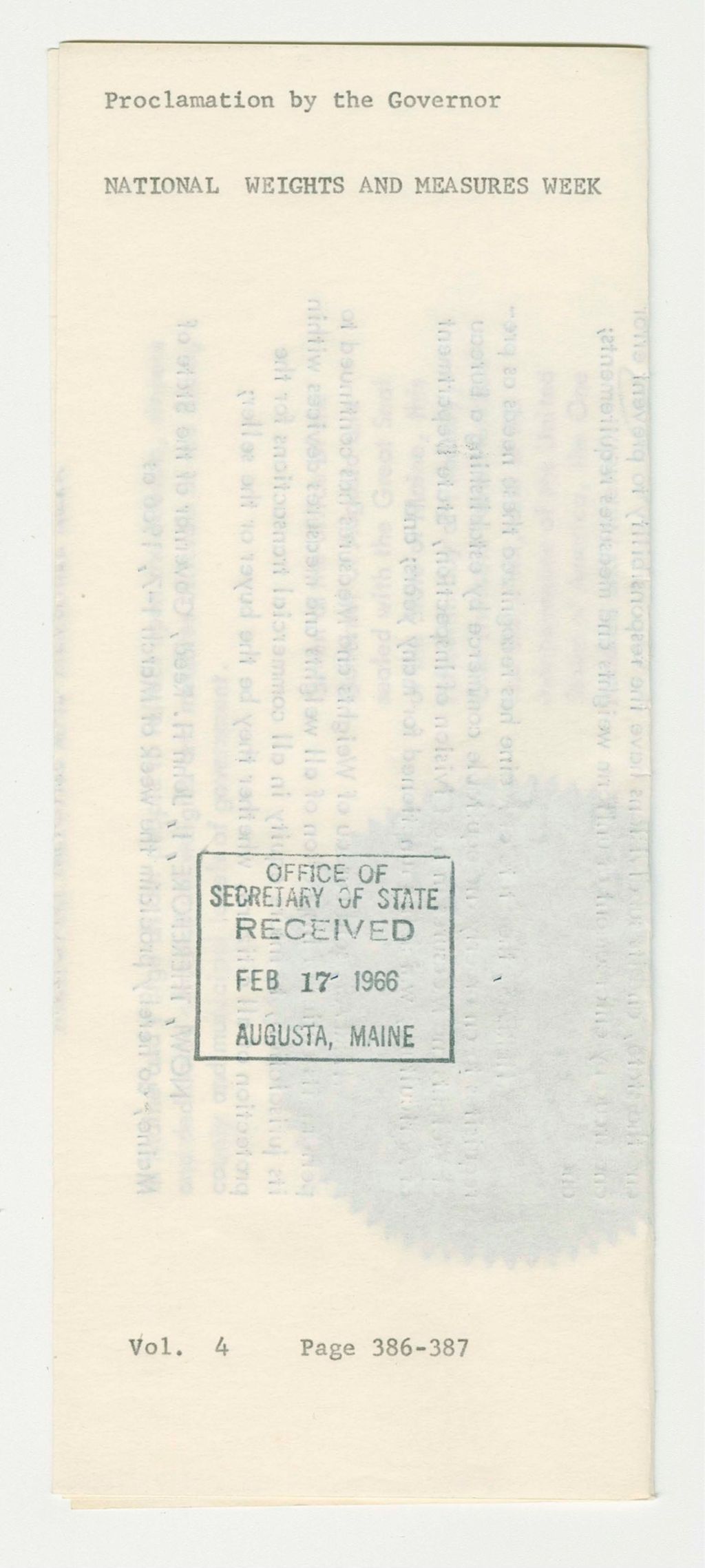 Miniature of National Weights and Measures Week Proclamation