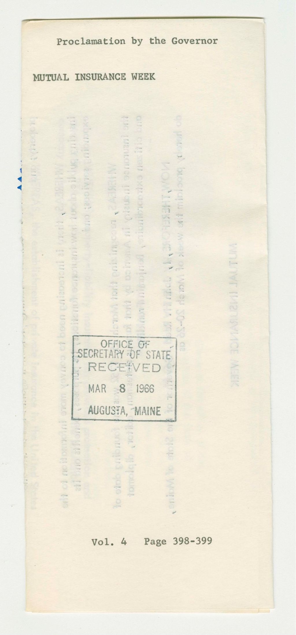 Miniature of Mutual Insurance Week Proclamation