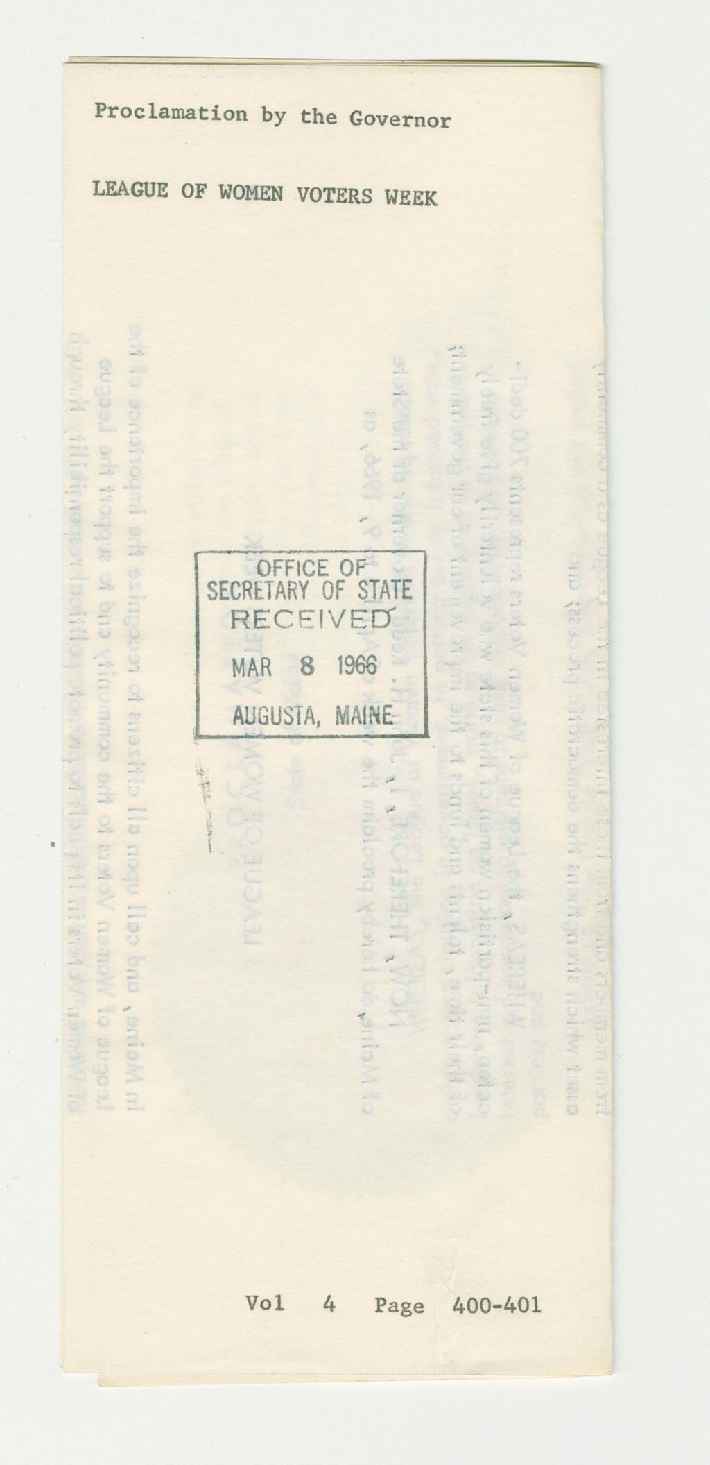 Miniature of Leaugue of Women Voters Week Proclamation