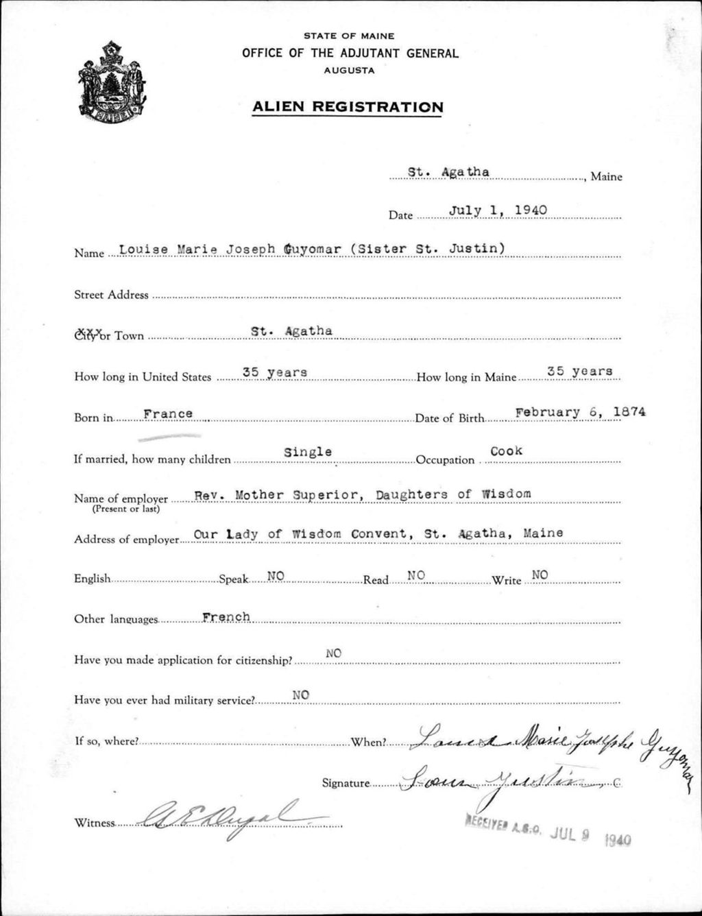 Miniature of Alien Registration- Guyomar, Louise Marie J. (Saint Agatha, Aroostook County)
