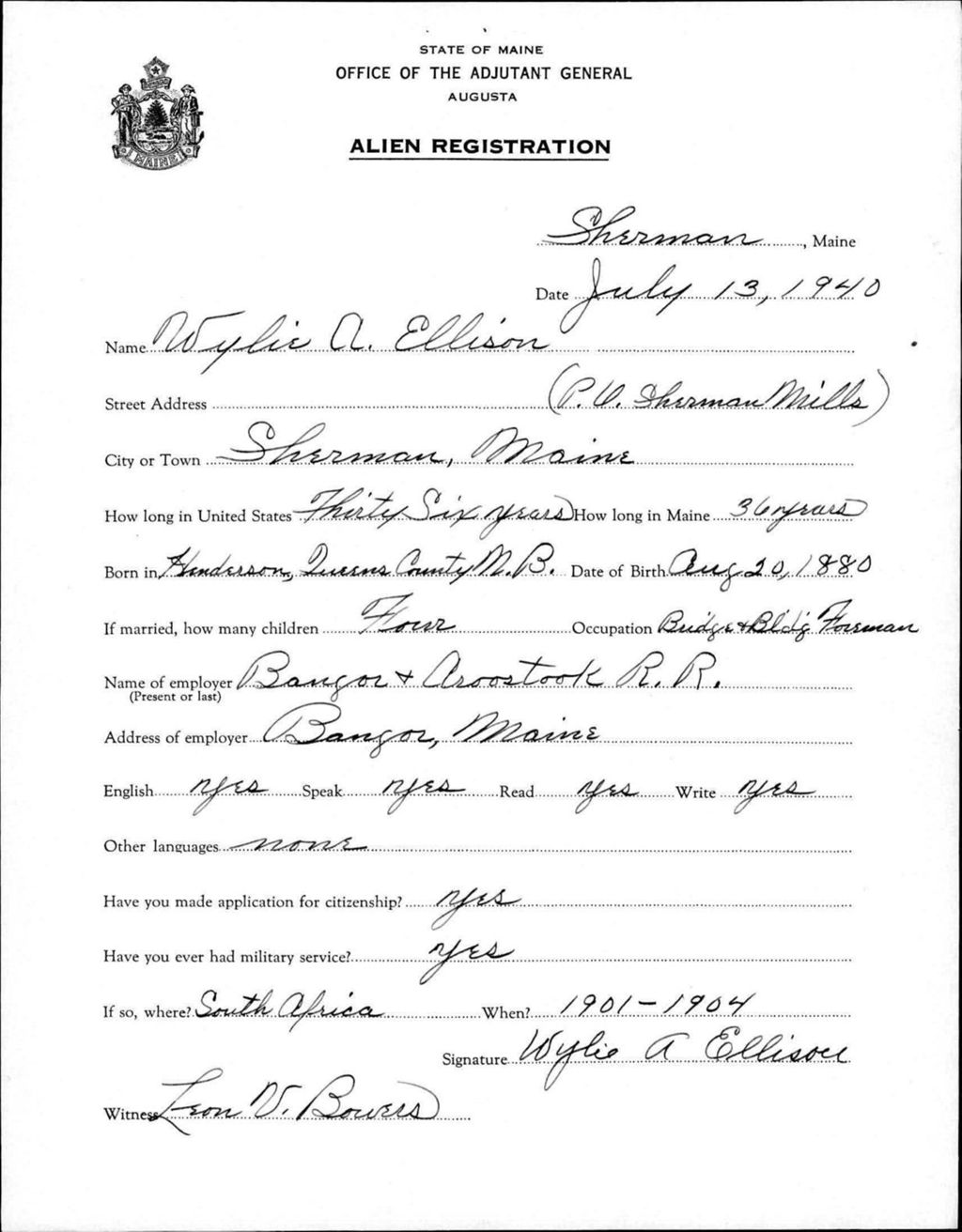 Miniature of Alien Registration- Ellison, Wylie A. (Sherman Mills, Aroostook County)