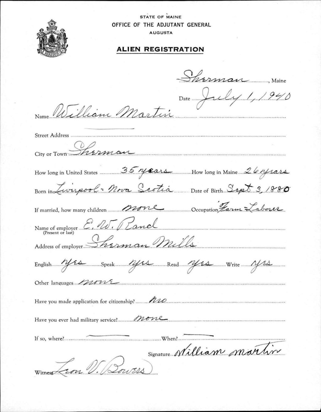 Miniature of Alien Registration- Martin, William (Saint Agatha, Aroostook County)