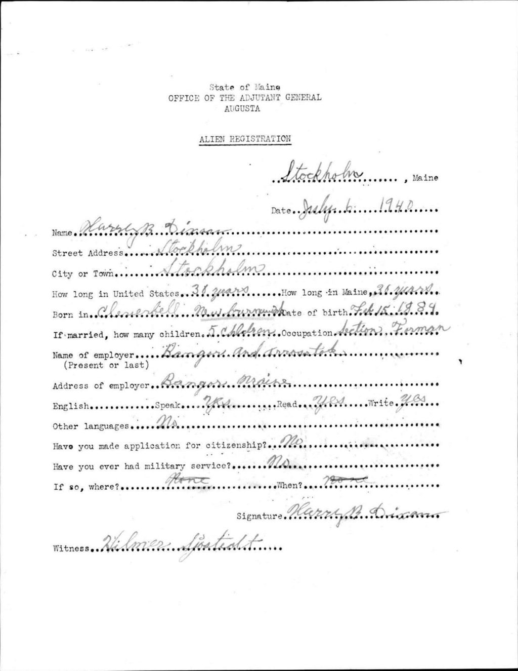 Miniature of Alien Registration- Dixon, Harry B. (Saint Agatha, Aroostook County)