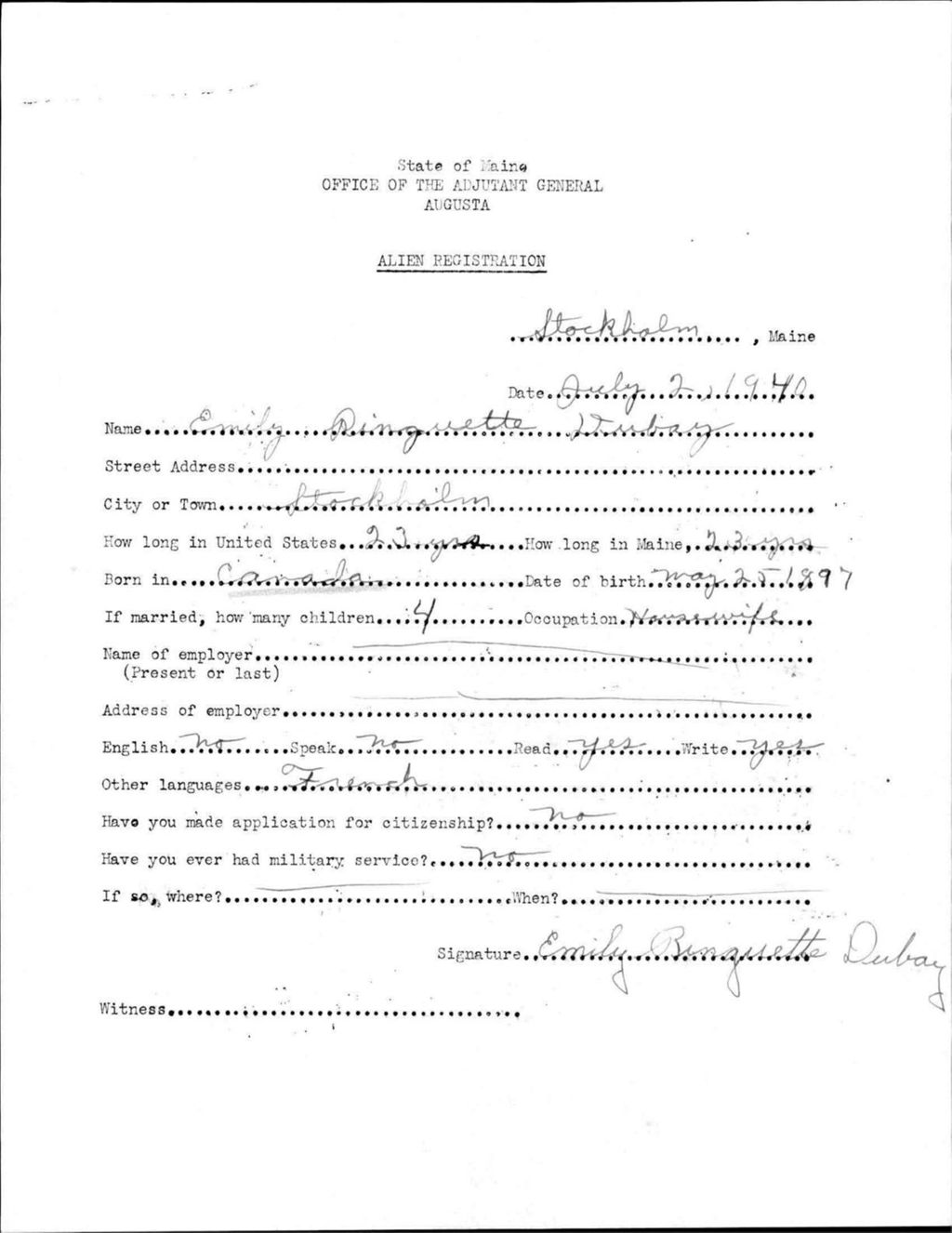 Miniature of Alien Registration- Ringuette, Emily (Saint Agatha, Aroostook County)